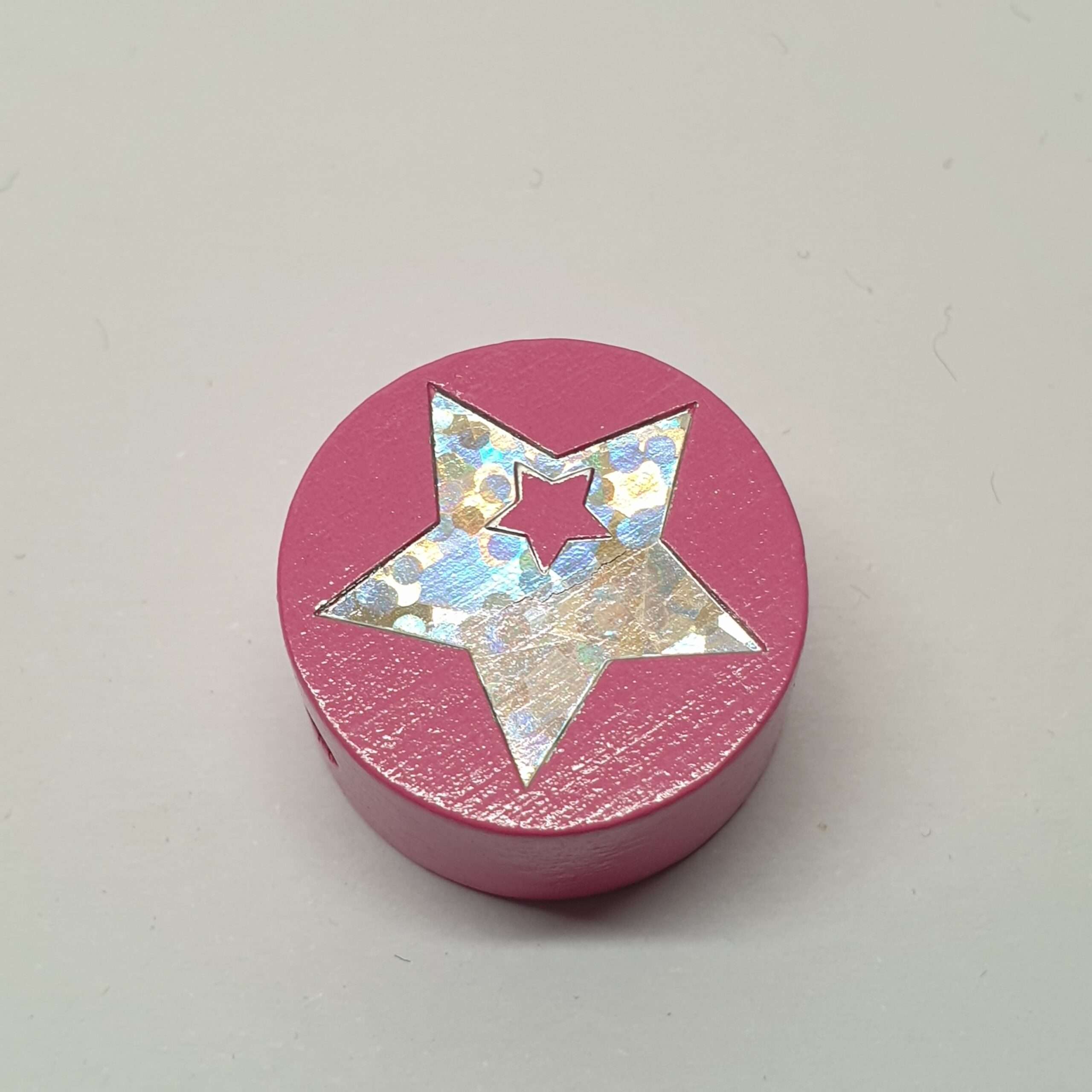 Motivperle Perle rund Scheibe rosa pink Glitzerstern Stern MP164
