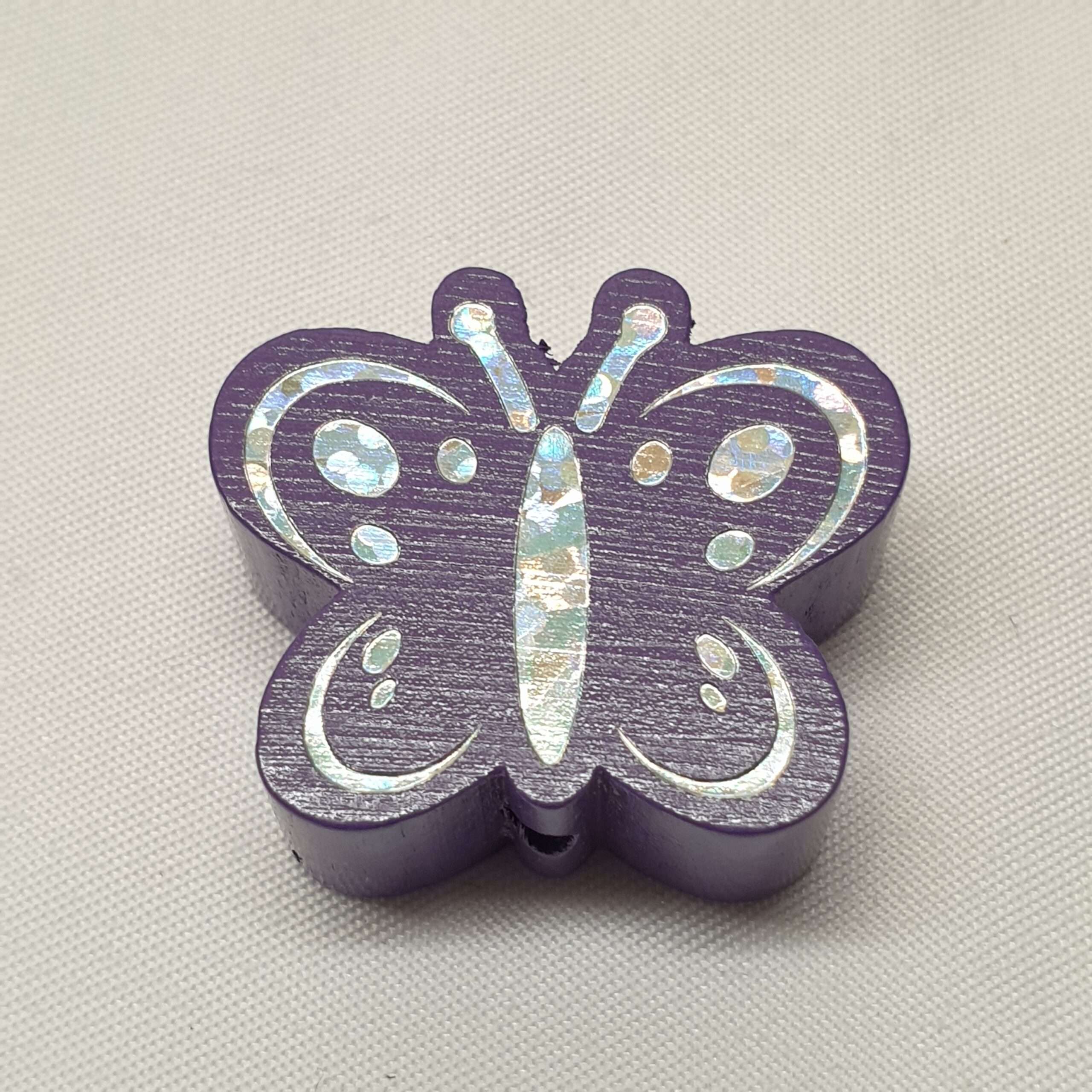 Motivperle Perle Motiv Schmetterling lila silberfarbener Glitter MP268