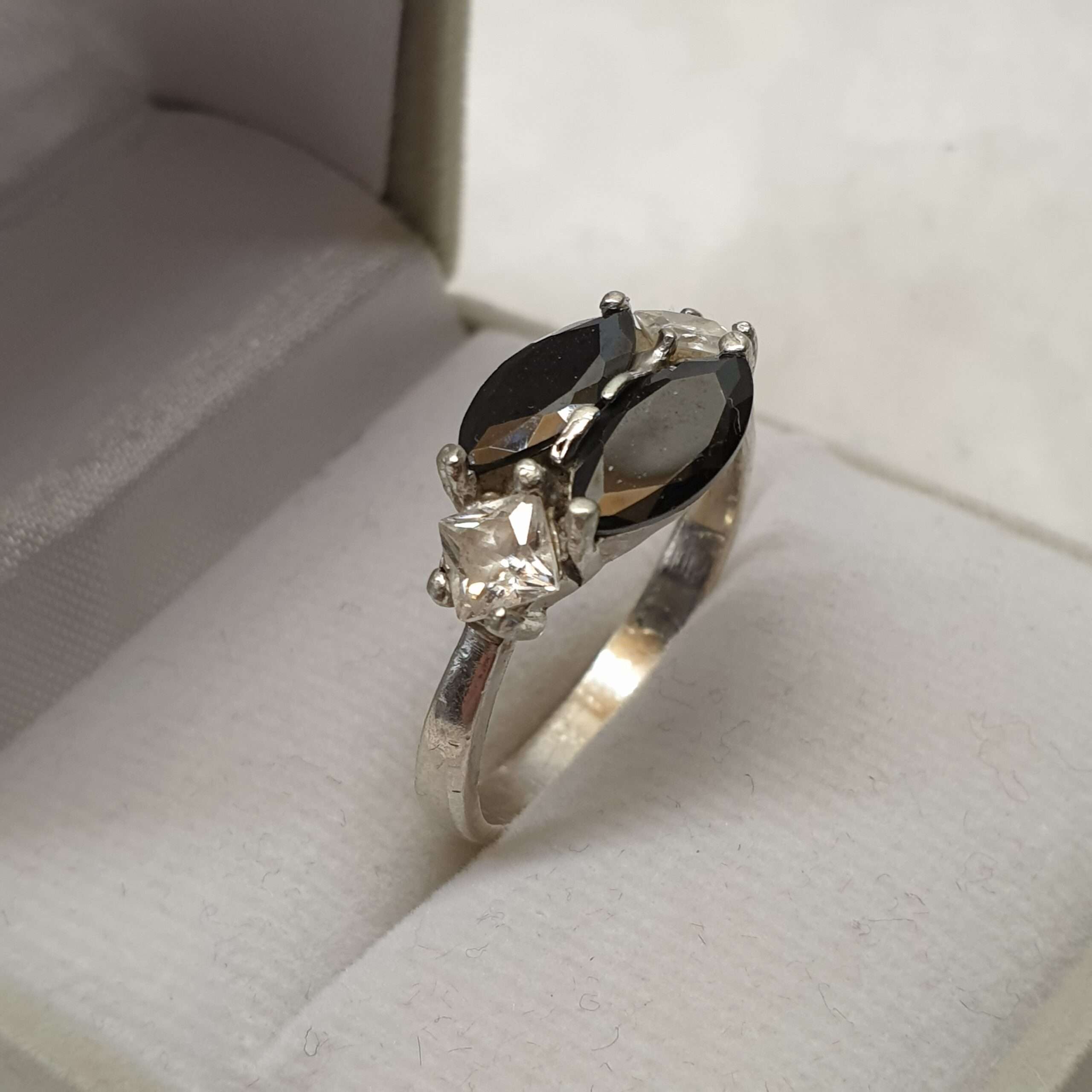 19,1 mm Design Ring Silber 925 Kristalle schwarz & klar edel Vintage SR1149