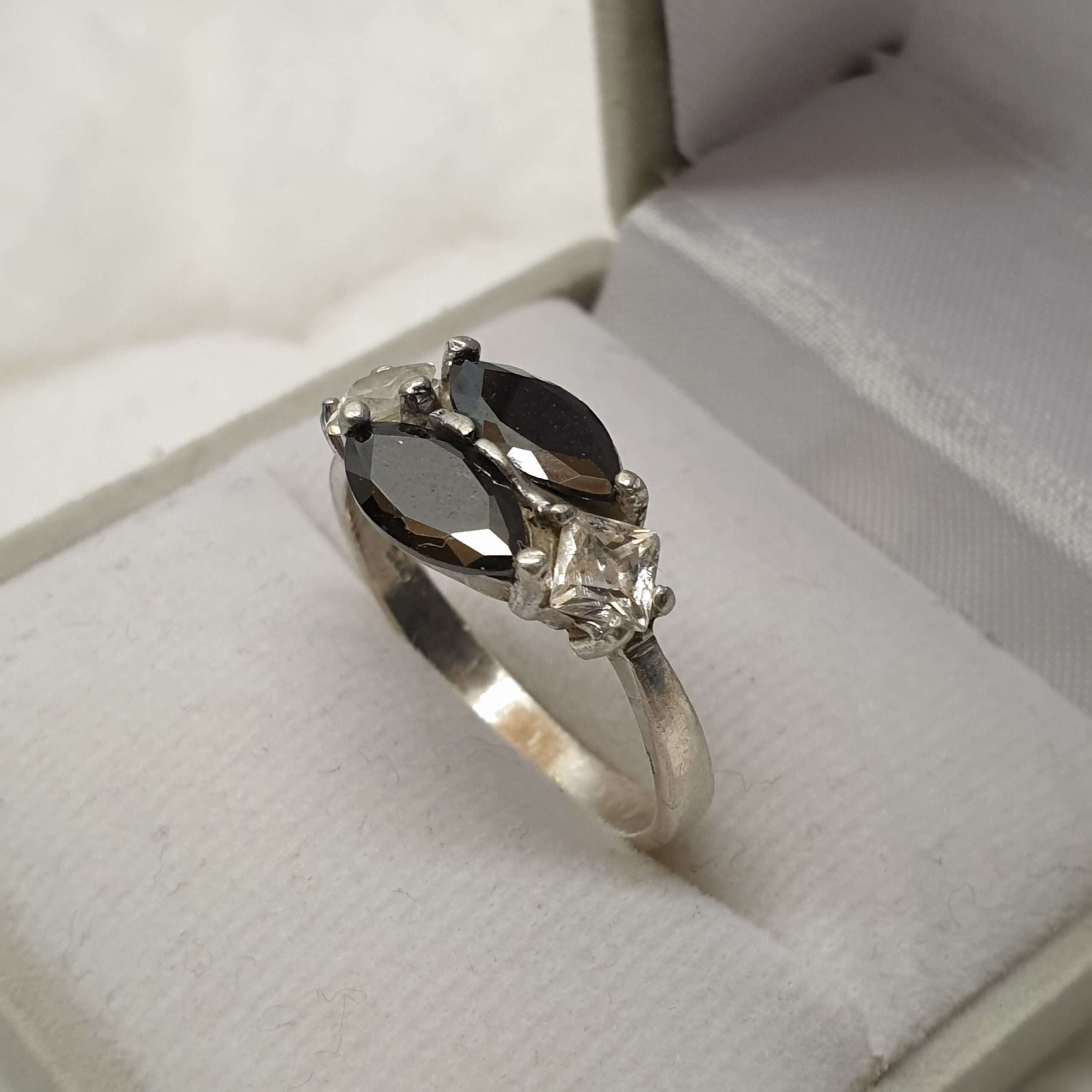 19,1 mm Design Ring Silber 925 Kristalle schwarz & klar edel Vintage SR1149 – Bild 3