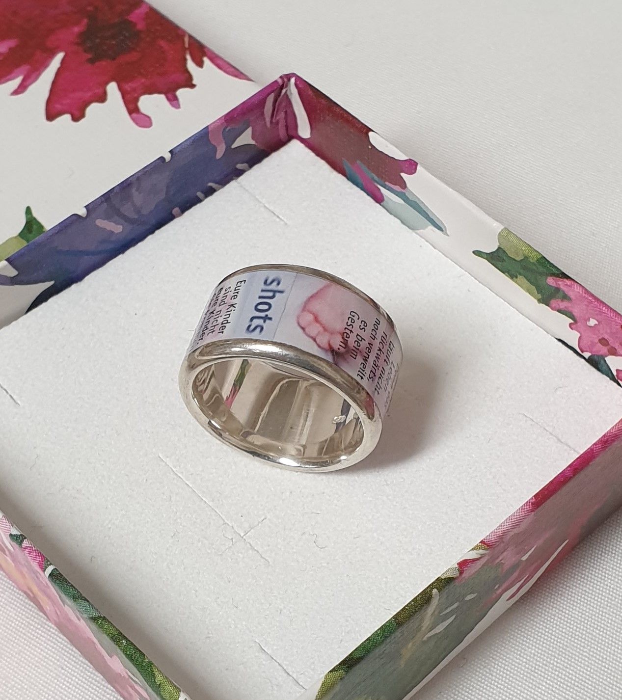 17,3 mm Shots Ring Silber 925 Grafik Design Fotoschmuck Spruch "Eure Kinder....." Vintage edel selten rar SR773