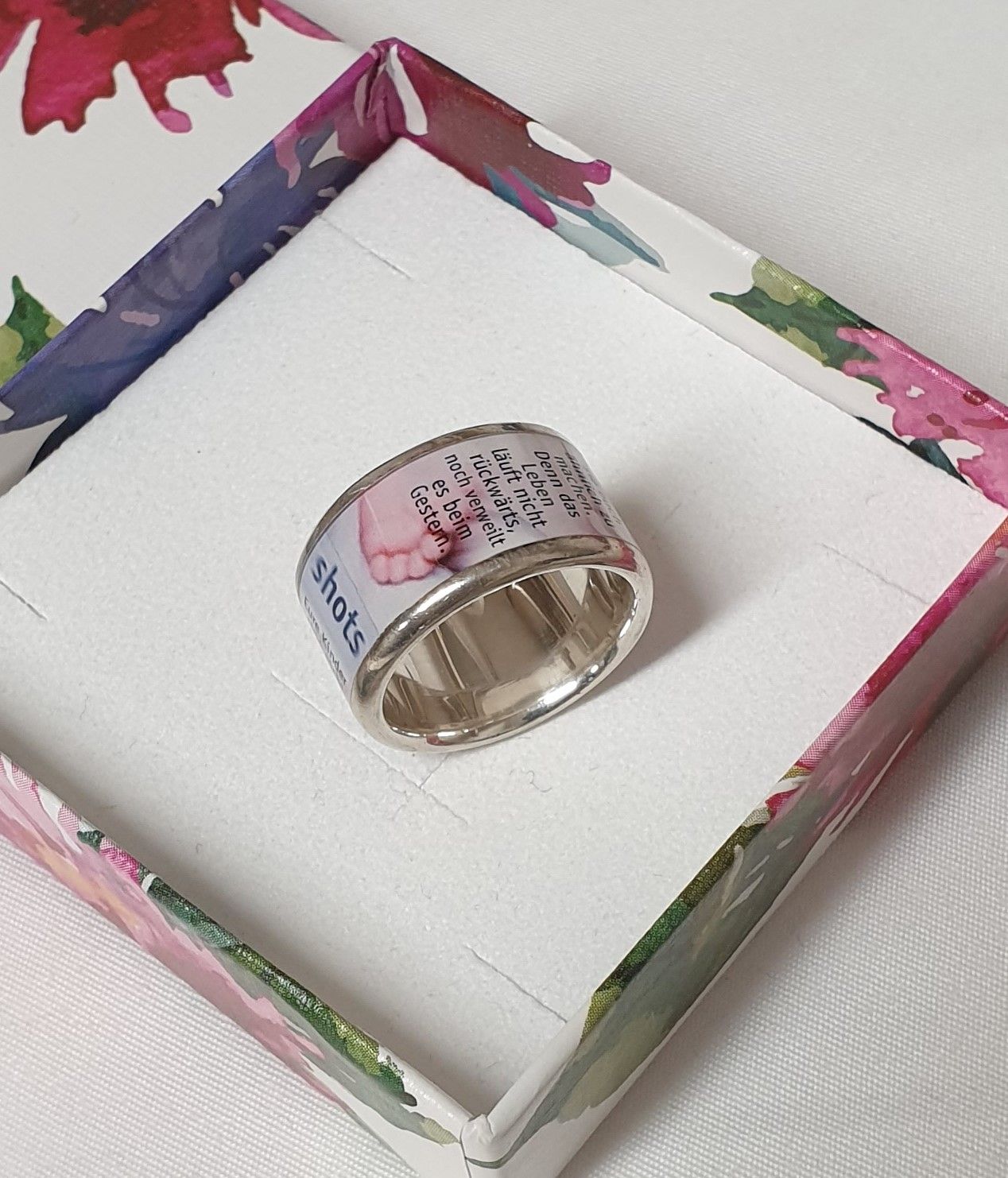 17,3 mm Shots Ring Silber 925 Grafik Design Fotoschmuck Spruch "Eure Kinder....." Vintage edel selten rar SR773 – Bild 2