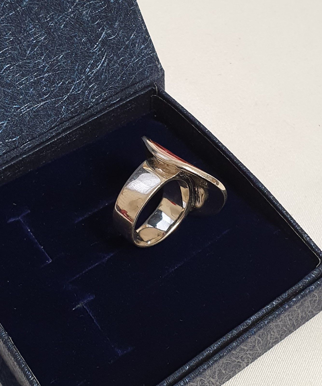 17,5 mm Origineller Ring Silber 925 Spirale Emaille rot außergewöhnliches Design Vintage rar SR966 – Bild 2