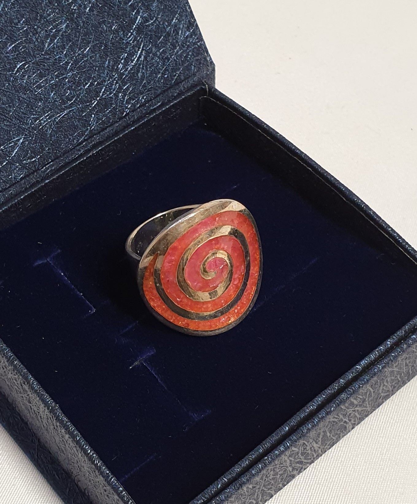 17,5 mm Origineller Ring Silber 925 Spirale Emaille rot außergewöhnliches Design Vintage rar SR966 – Bild 3