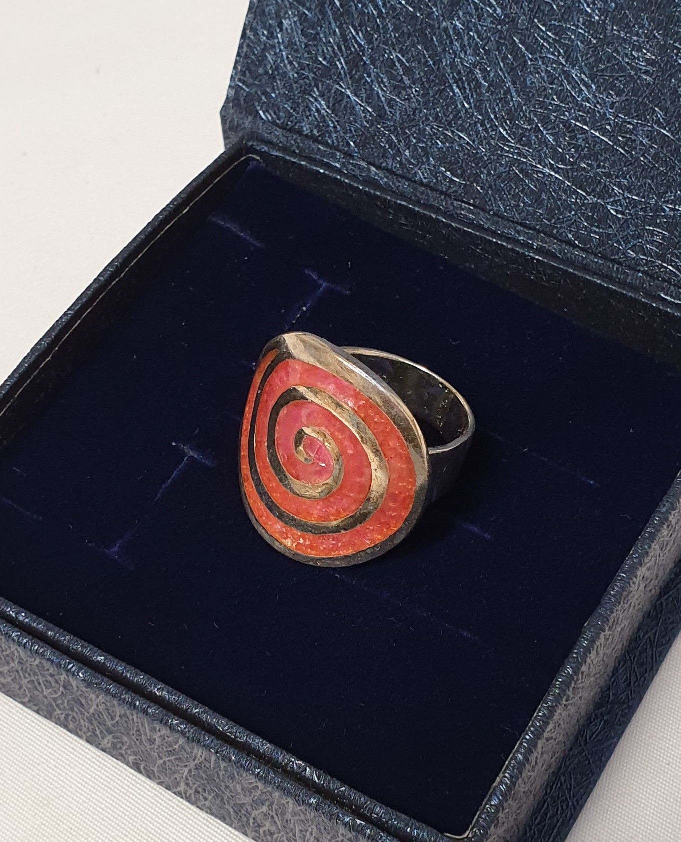 17,5 mm Origineller Ring Silber 925 Spirale Emaille rot außergewöhnliches Design Vintage rar SR966 – Bild 4