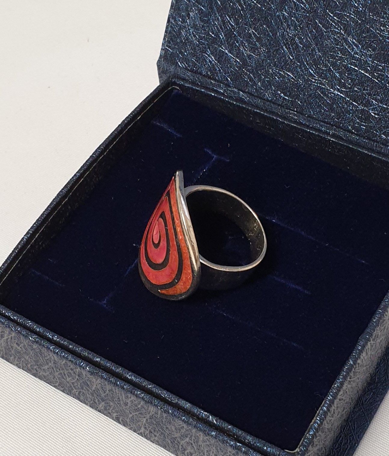 17,5 mm Origineller Ring Silber 925 Spirale Emaille rot außergewöhnliches Design Vintage rar SR966 – Bild 5