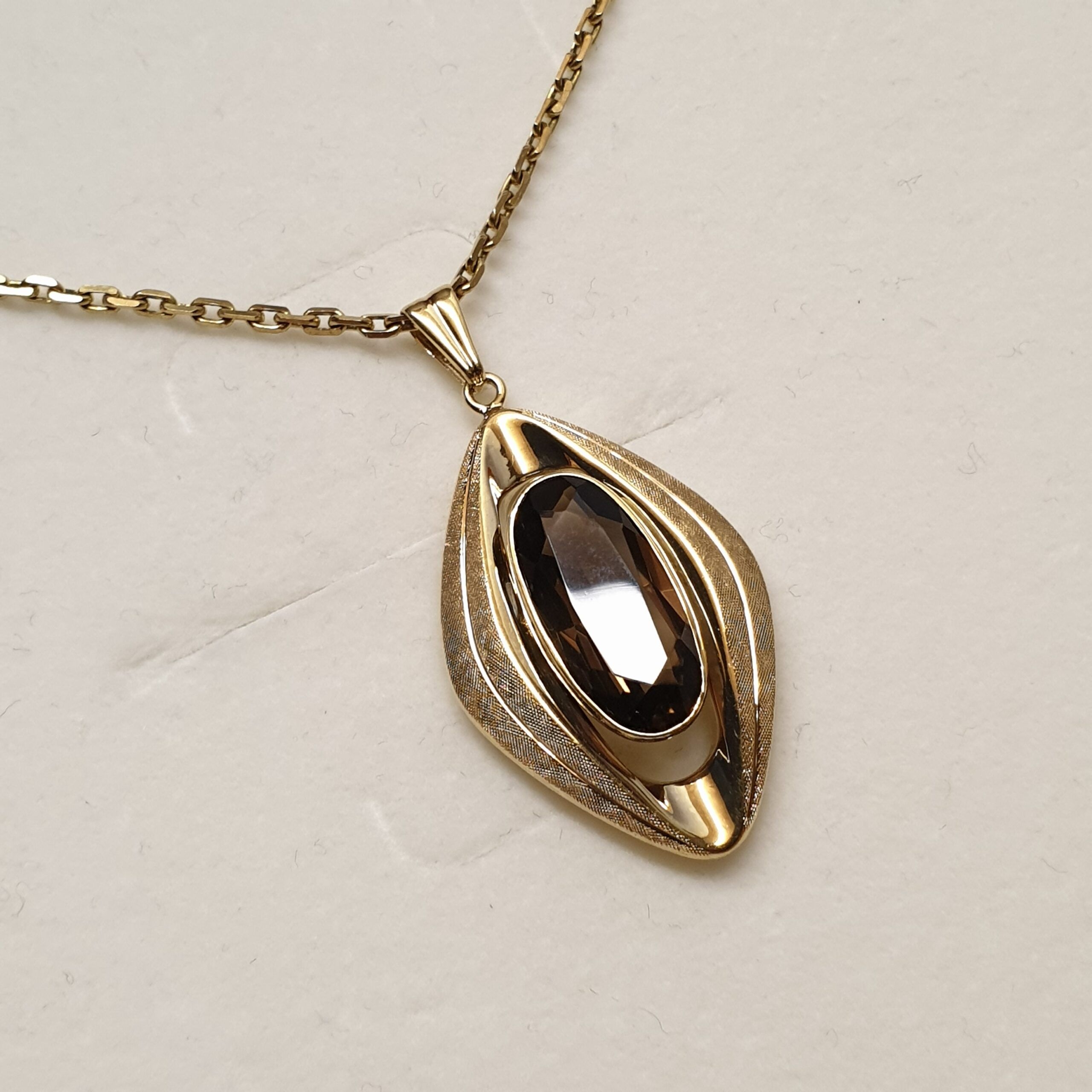 Design Goldanhänger Anhänger Gold 585 mit Smoky Quarz Rauchquarz Vintage Eleganz GAN157