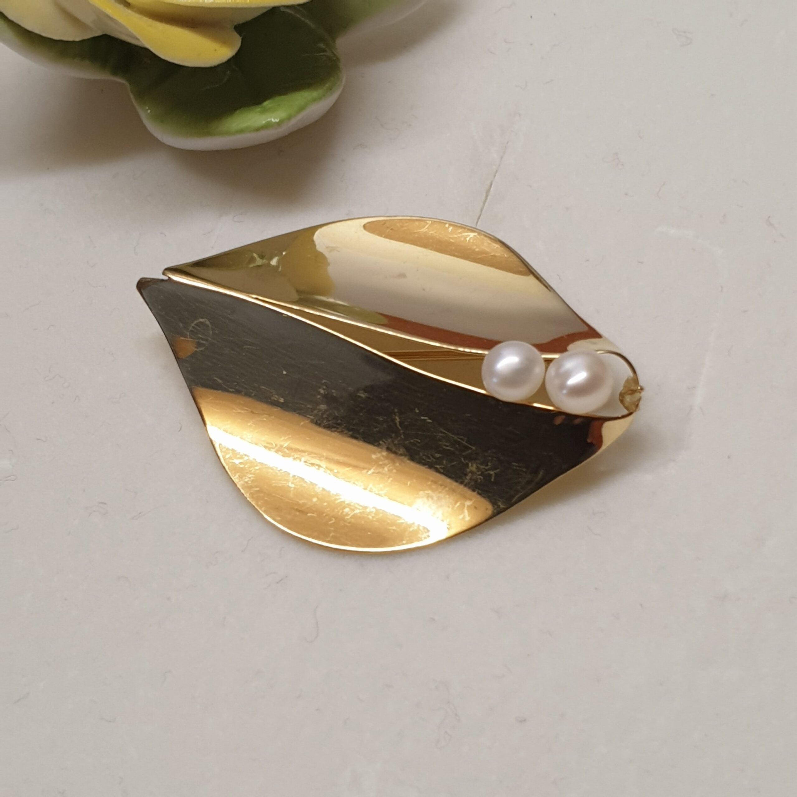 Design Brosche Anstecknadel Gold 333 mit Perlen Vintage elegant GB104 – Bild 3