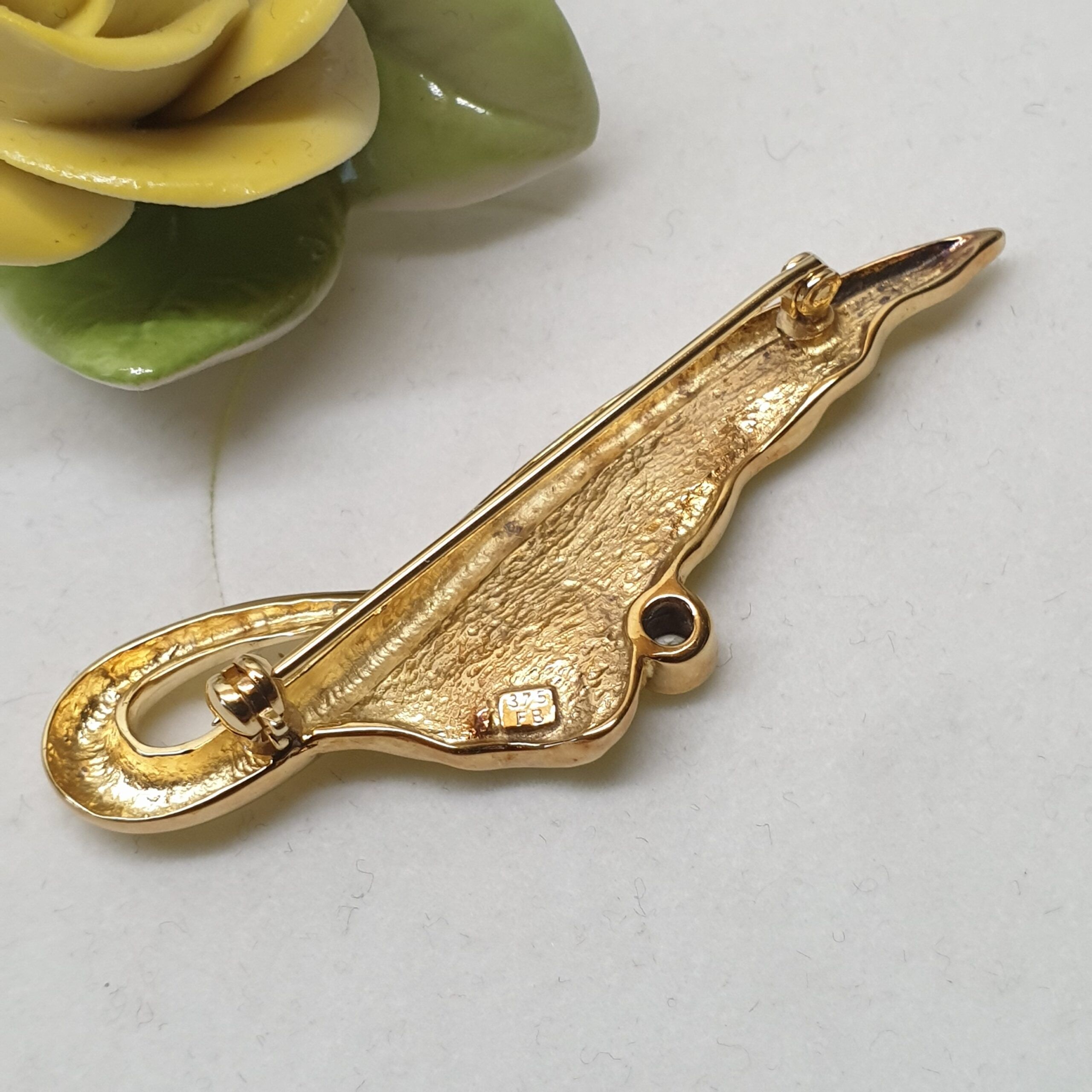 Design Brosche Anstecknadel Gold 375 Kristallstein klar Vintage elegant GB106 – Bild 3
