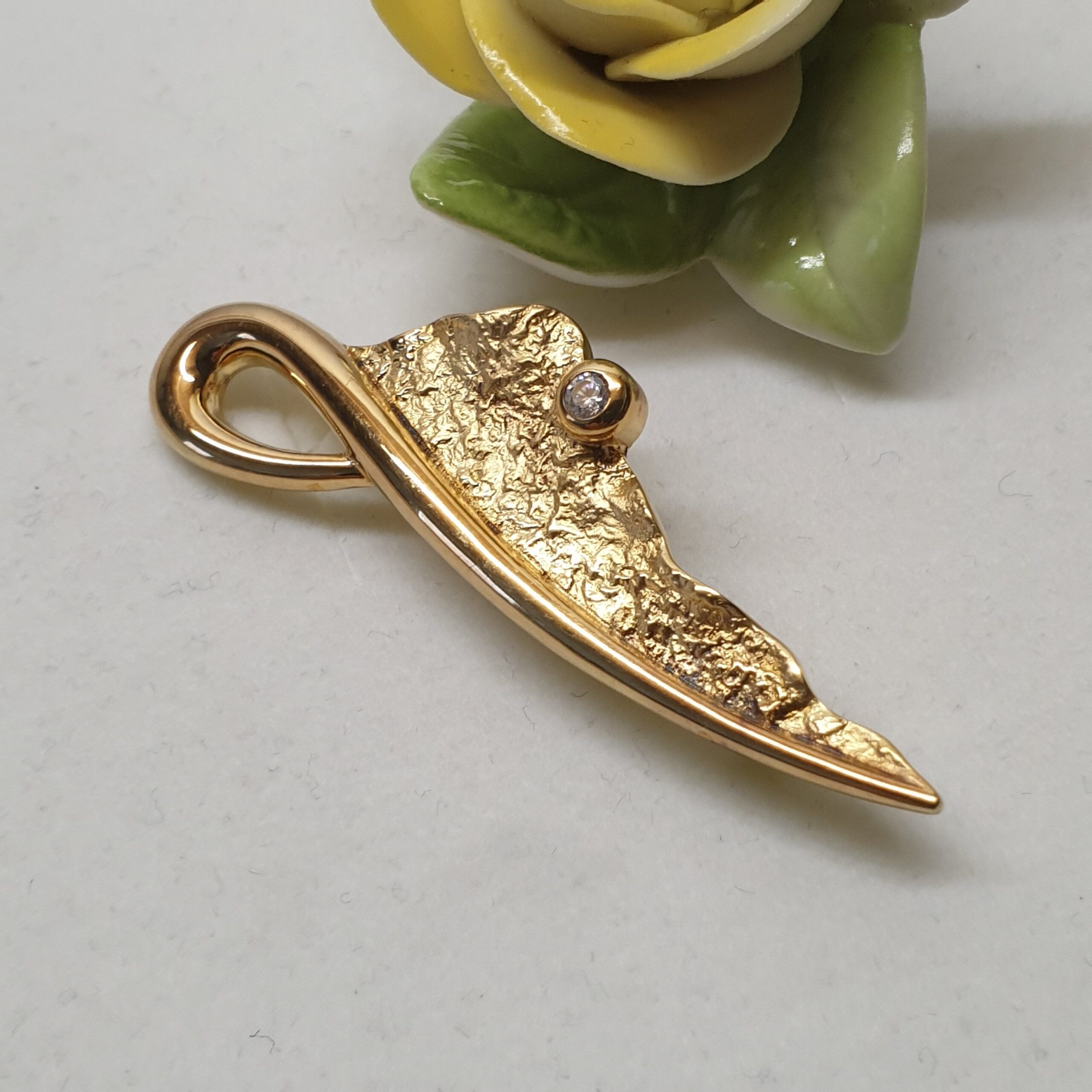 Design Brosche Anstecknadel Gold 375 Kristallstein klar Vintage elegant GB106 – Bild 5