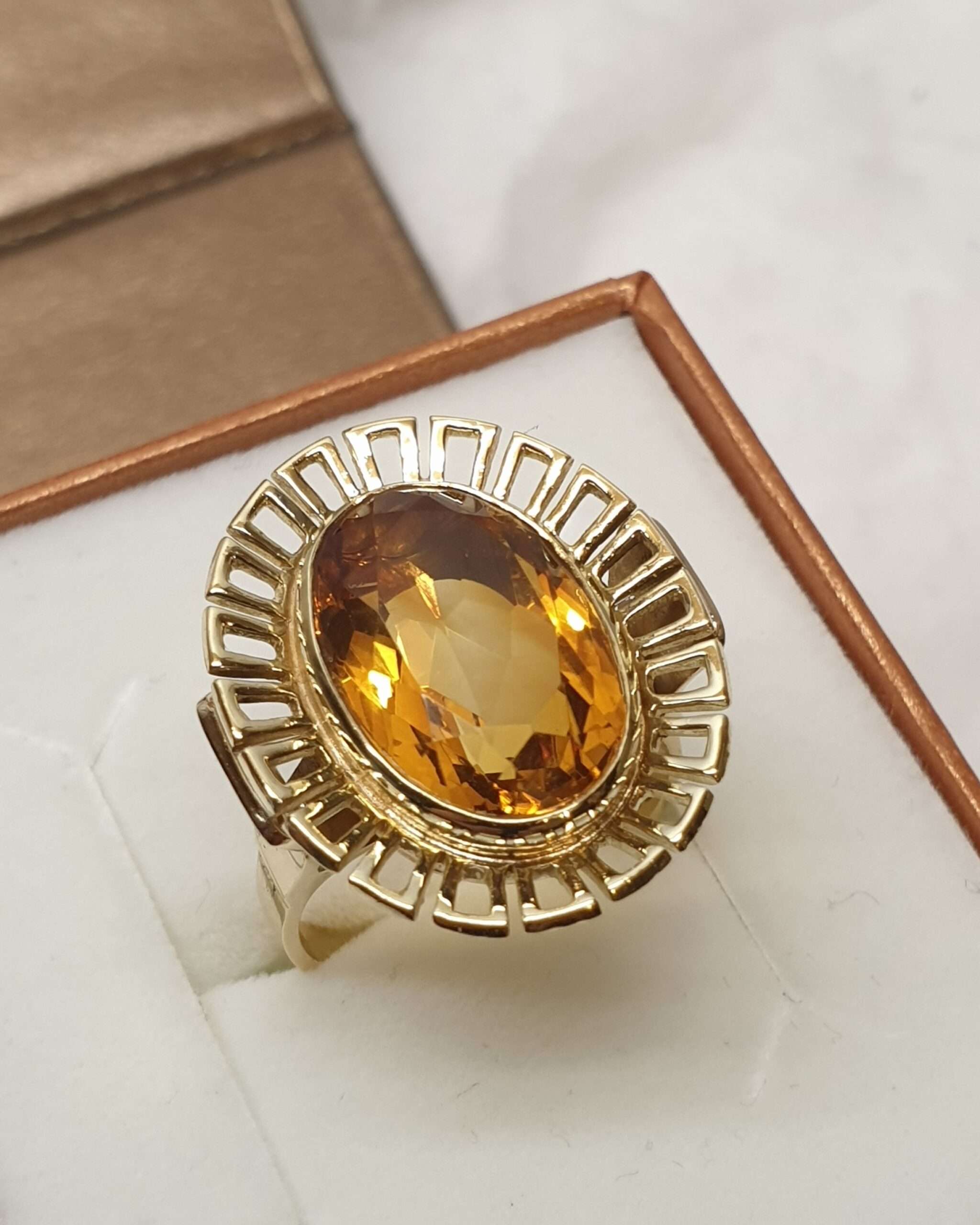 17,1 mm Nostalgischer Goldring Ring Gold 585 Citrin Shabby Vintage elegant GR503 – Bild 2