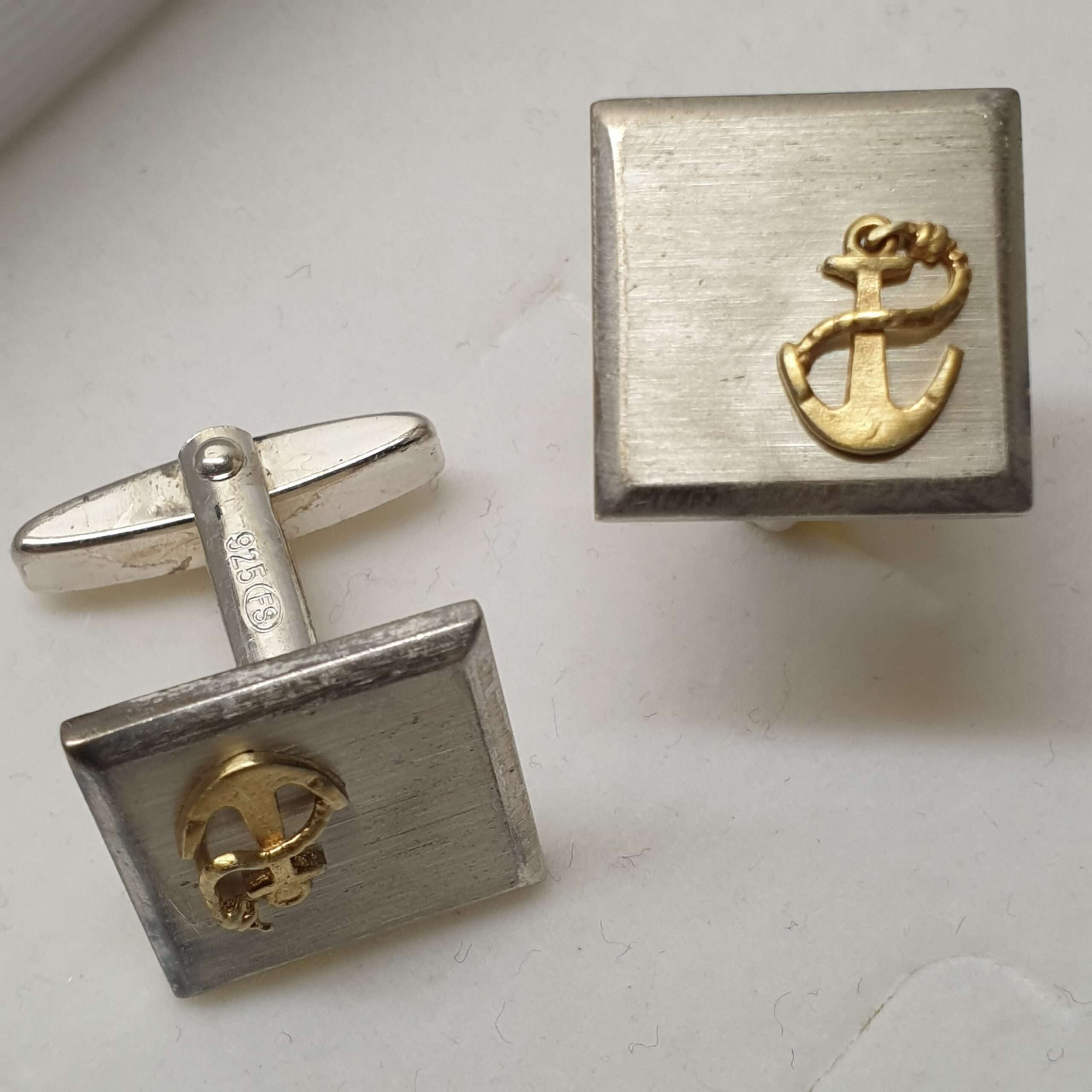 Manschettenknöpfe Silber 925 teilvergoldet Anker Seemann Schifffahrt Vintage elegant MS438