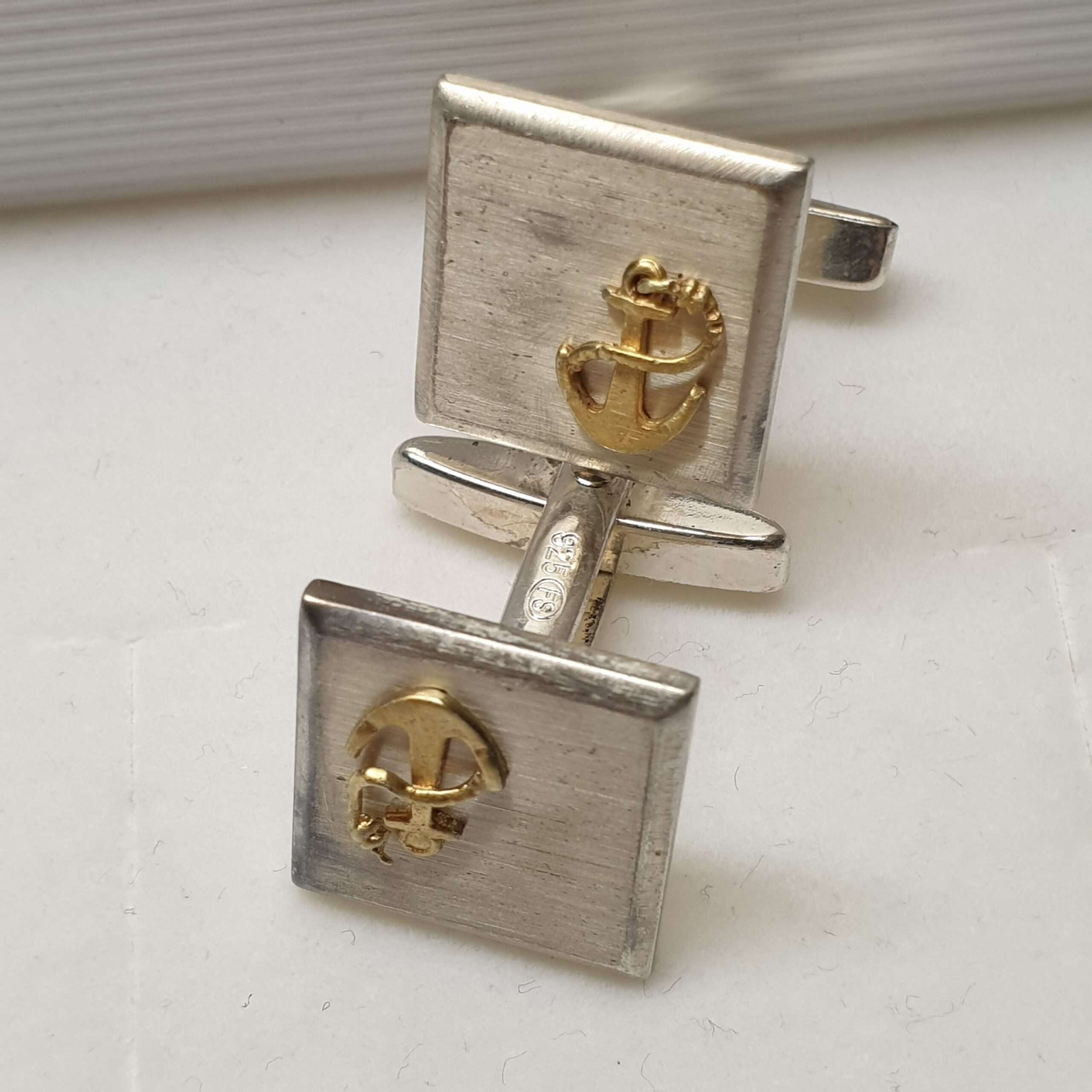 Manschettenknöpfe Silber 925 teilvergoldet Anker Seemann Schifffahrt Vintage elegant MS438 – Bild 2