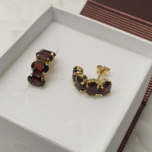 Nostalgische Ohrringe Ohrstecker Halbcreolen Gold 585 Granat Vintage elegant OR107