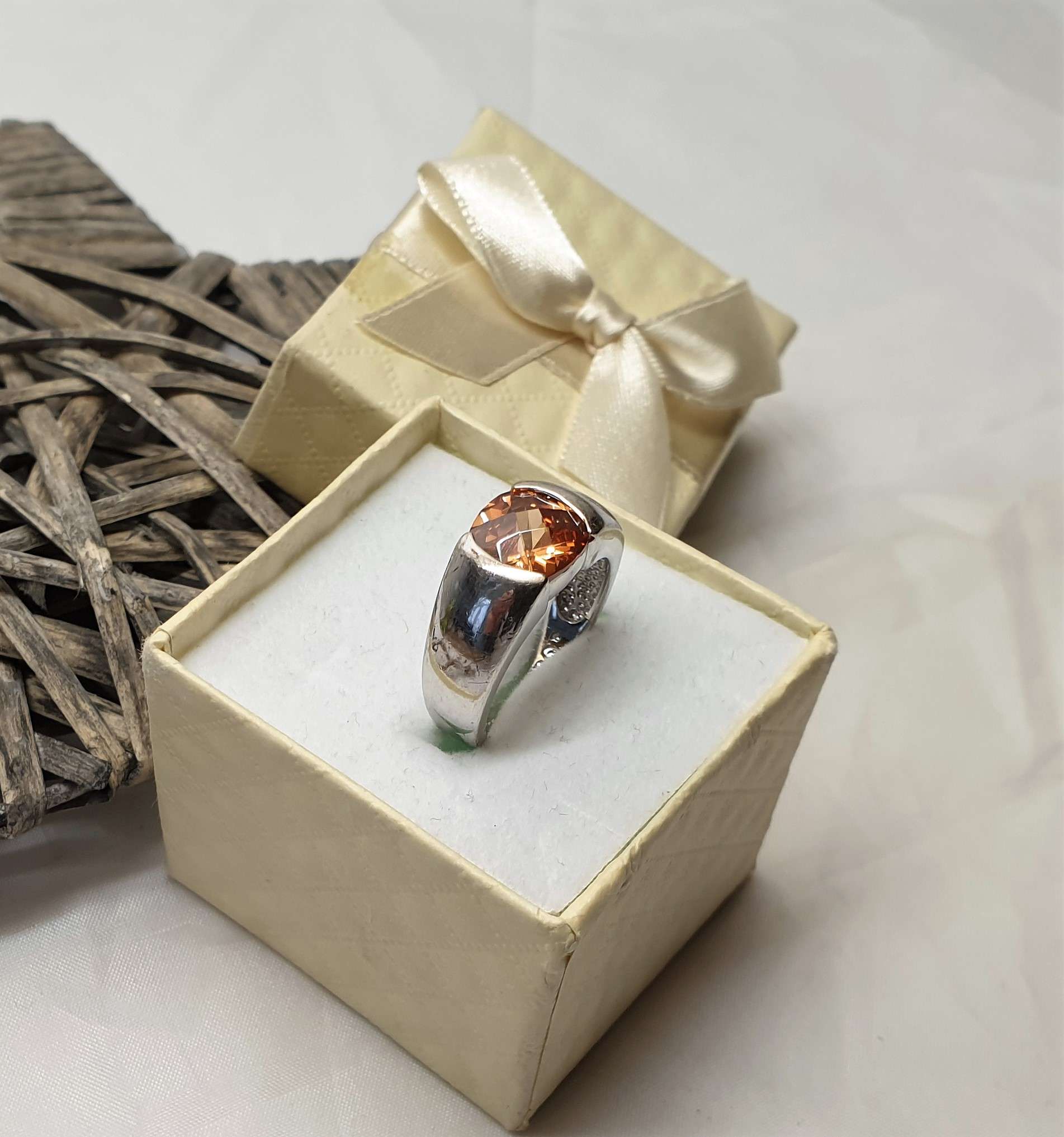 18 mm Schicker Silberring Ring Silber 925 Kristall orange Glitzer edel SR733