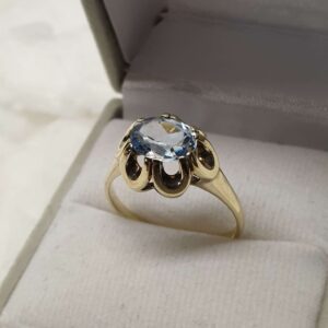 19,6 mm Nostalgischer Ring Gold 333 Kristall blau Shabby Vintage elegant GR201