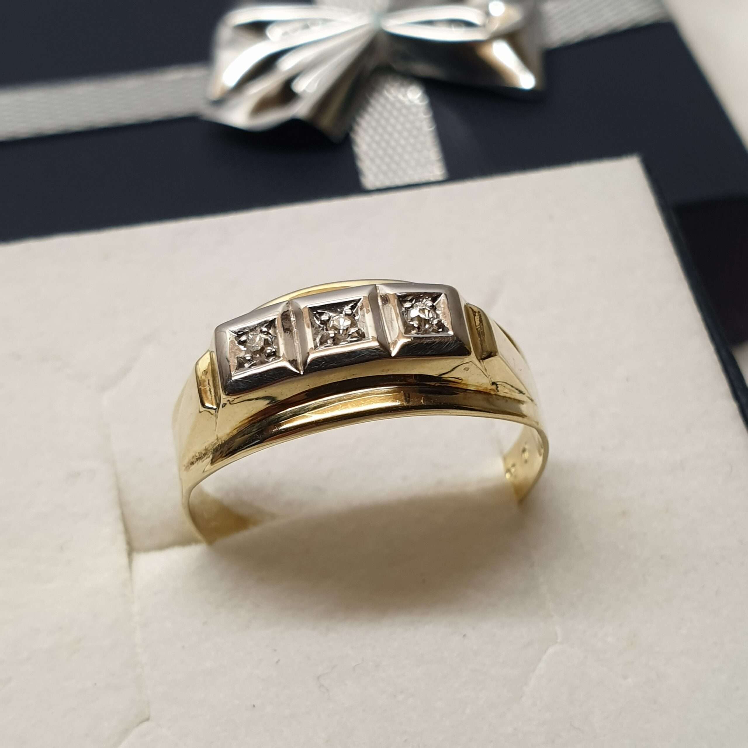 19 mm Nostalgischer Ring Goldring Gold 585 Diamanten edel Vintage GR208 – Bild 4