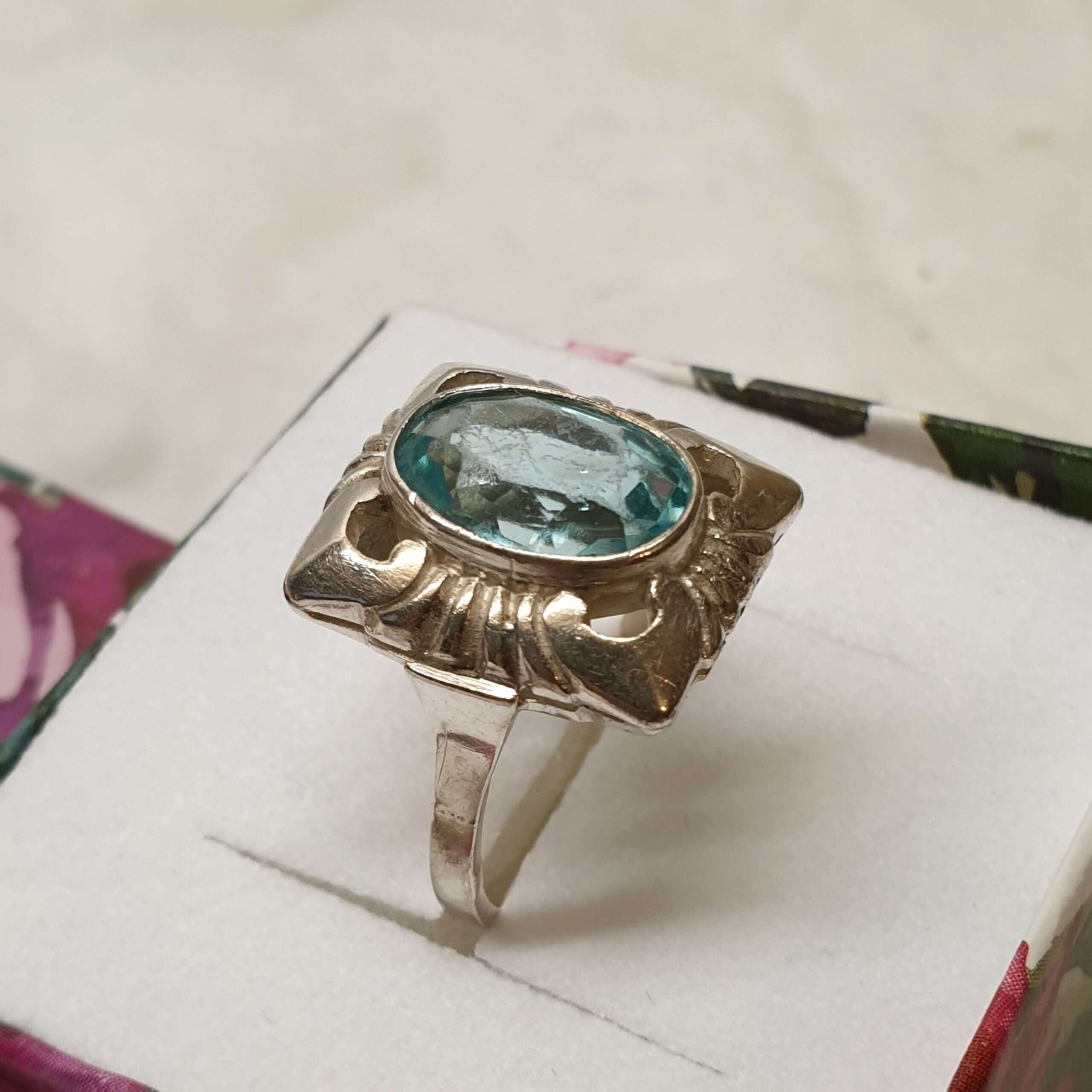 17 mm Art Deco Silberring Ring Silber 835 Kristall blau Shabby Vintage elegant SR1121 – Bild 2