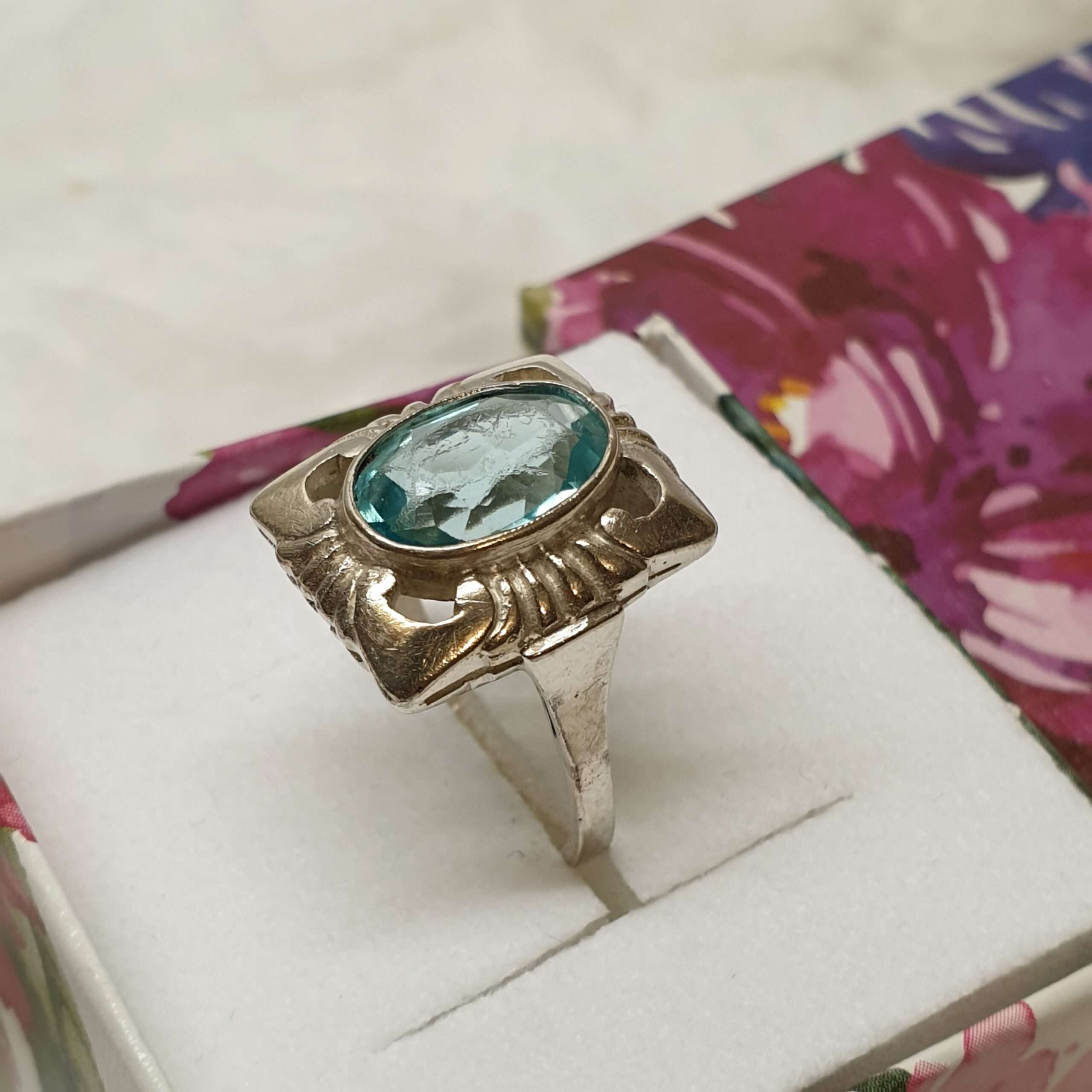 17 mm Art Deco Silberring Ring Silber 835 Kristall blau Shabby Vintage elegant SR1121 – Bild 3