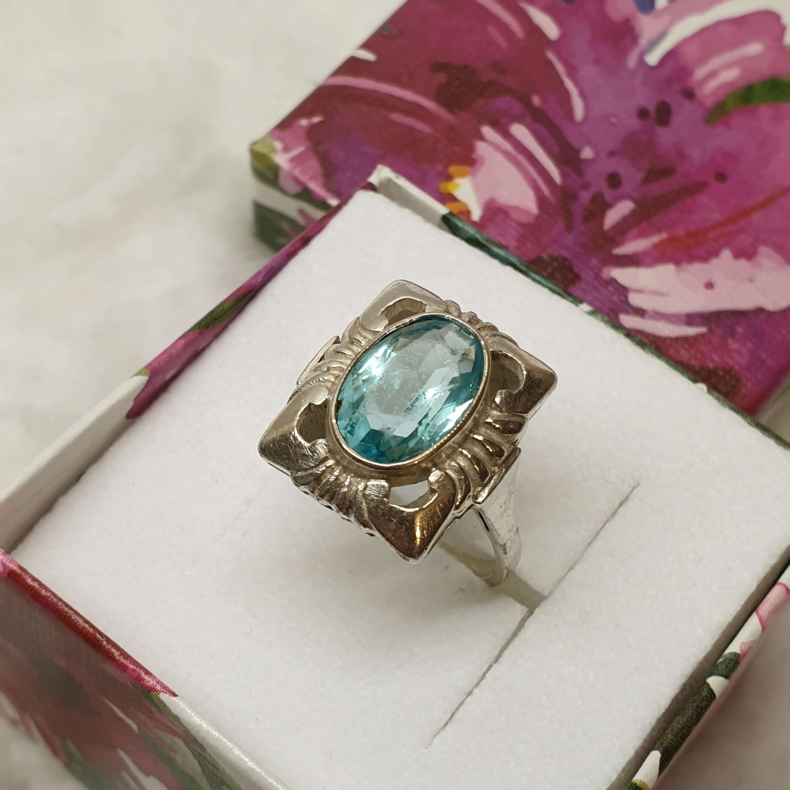 17 mm Art Deco Silberring Ring Silber 835 Kristall blau Shabby Vintage elegant SR1121 – Bild 4