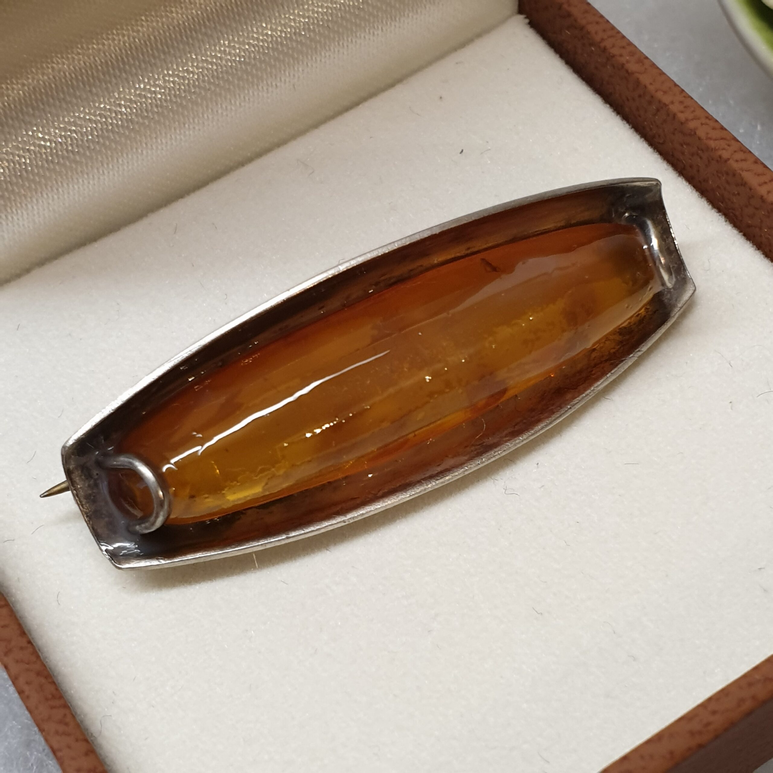 Nostalgische Brosche Silber 835 Anstecknadel Bernstein Shabby Vintage selten rar SB319