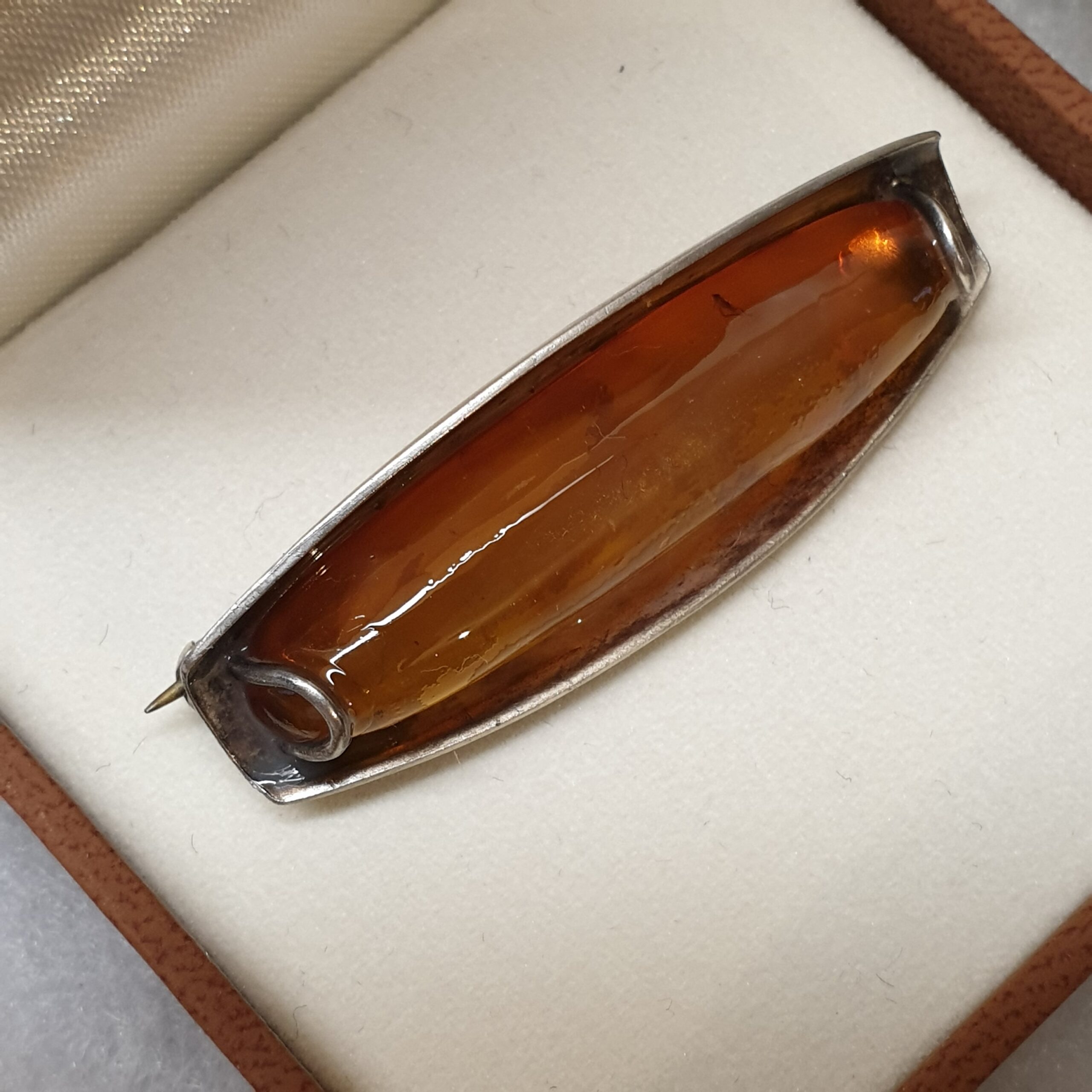 Nostalgische Brosche Silber 835 Anstecknadel Bernstein Shabby Vintage selten rar SB319 – Bild 3