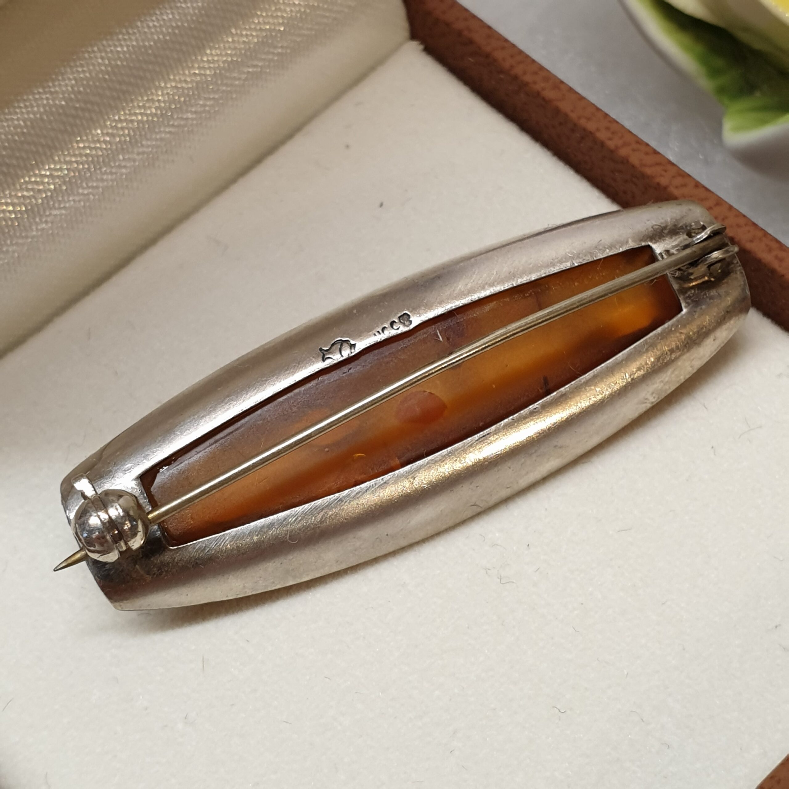 Nostalgische Brosche Silber 835 Anstecknadel Bernstein Shabby Vintage selten rar SB319 – Bild 4