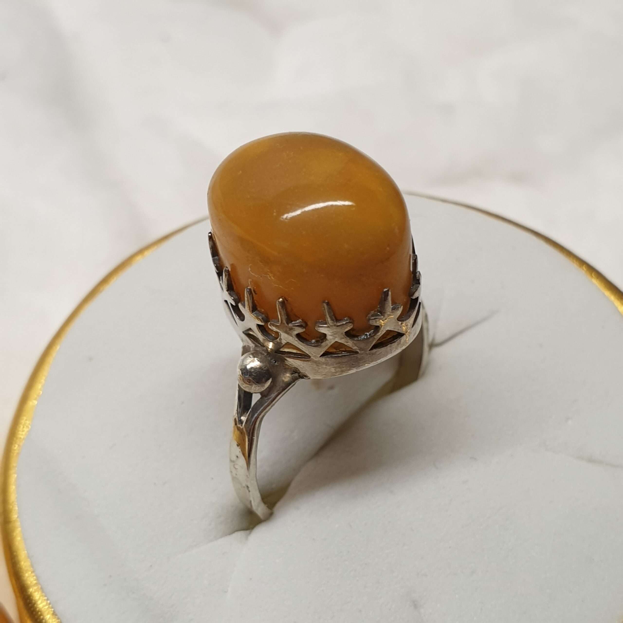 17,8 mm Nostalgischer Ring Silberring Silber Honig Bernstein Shabby Vintage kunstvoll elegant SR1172 – Bild 4