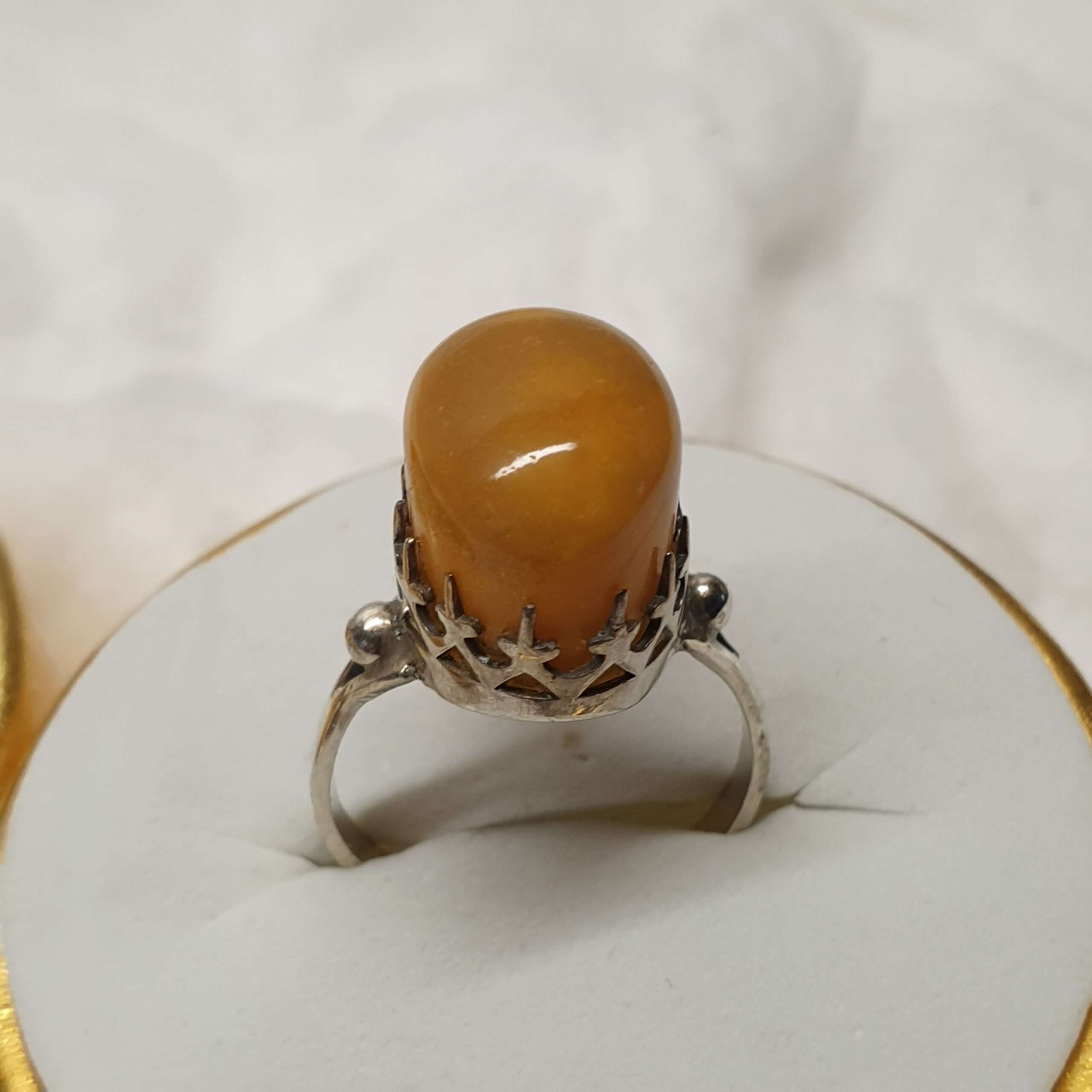 17,8 mm Nostalgischer Ring Silberring Silber Honig Bernstein Shabby Vintage kunstvoll elegant SR1172 – Bild 3
