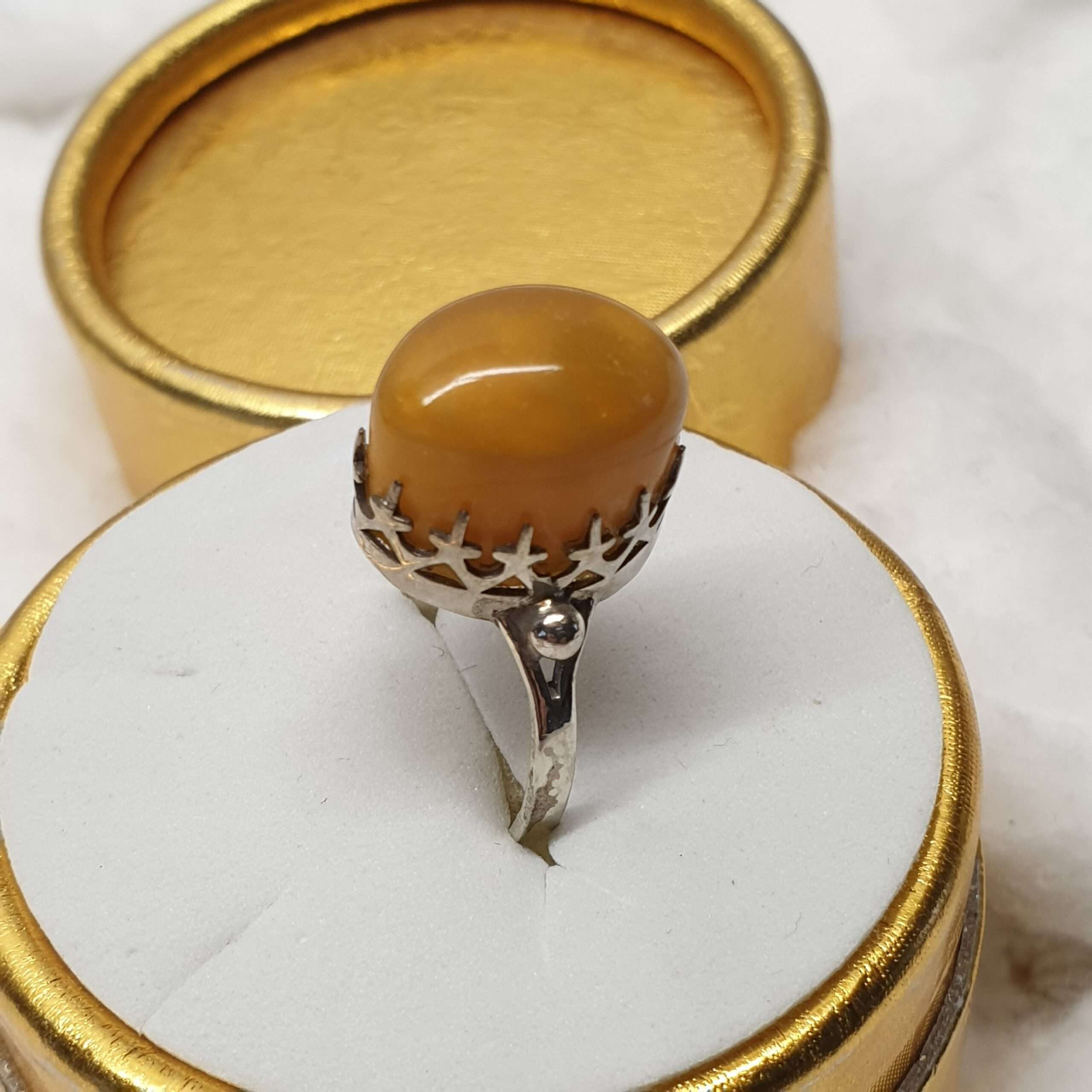 17,8 mm Nostalgischer Ring Silberring Silber Honig Bernstein Shabby Vintage kunstvoll elegant SR1172 – Bild 2