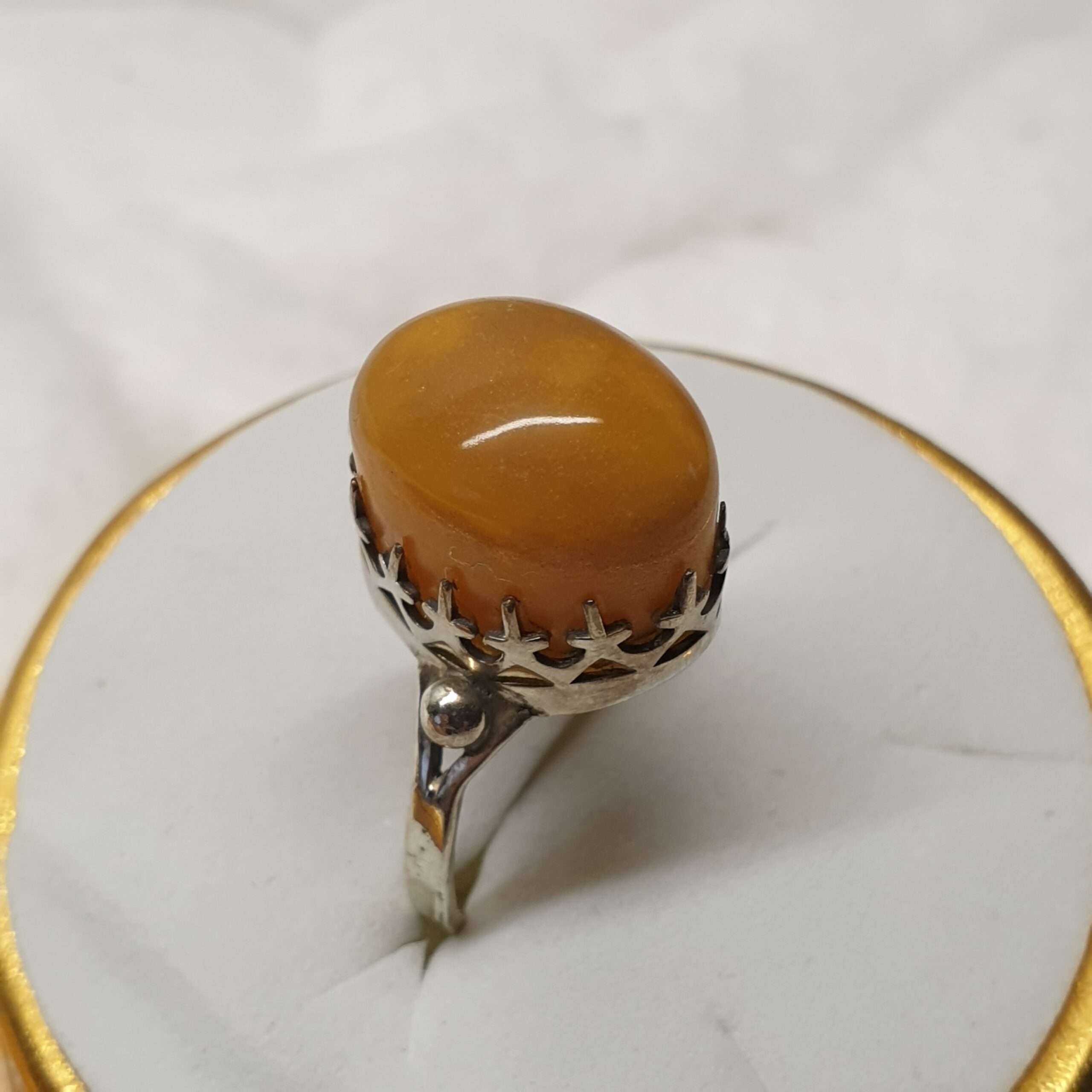 17,8 mm Nostalgischer Ring Silberring Silber Honig Bernstein Shabby Vintage kunstvoll elegant SR1172