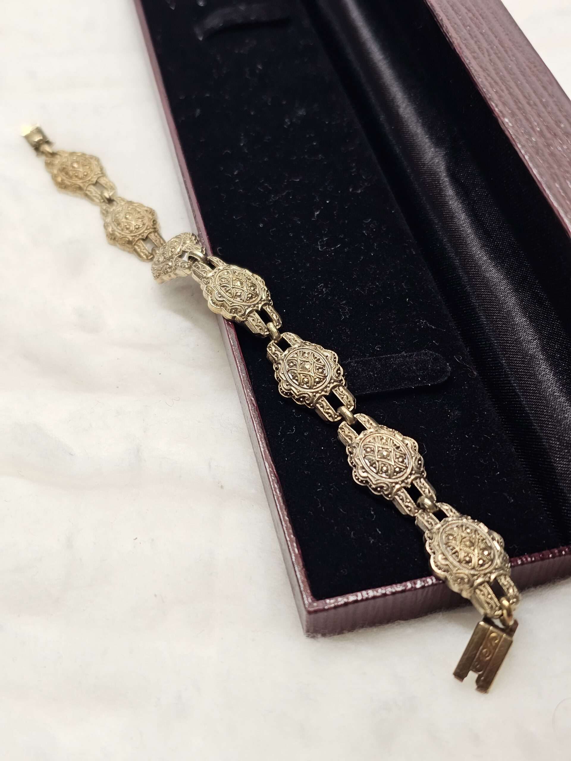 18,5 cm Shabby Vintage Armband Gliederarmband Silber 835 vergoldet Markasiten nostalgisch selten rar SA154 – Bild 2