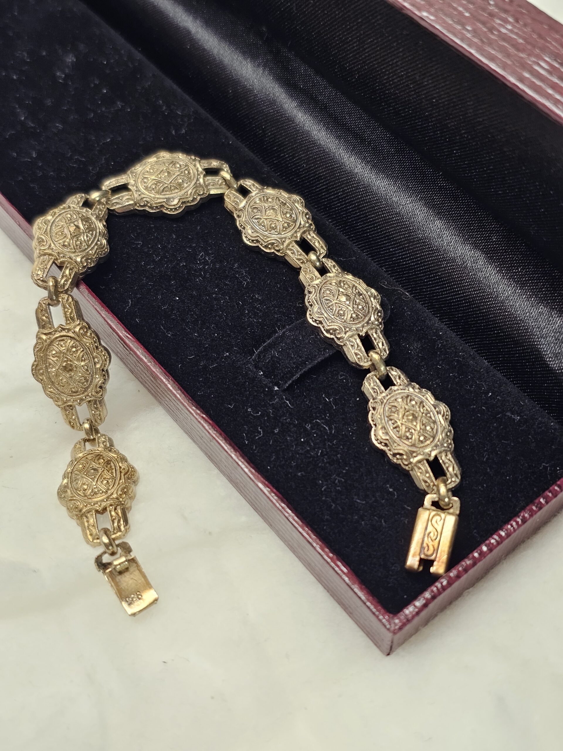 18,5 cm Shabby Vintage Armband Gliederarmband Silber 835 vergoldet Markasiten nostalgisch selten rar SA154 – Bild 5