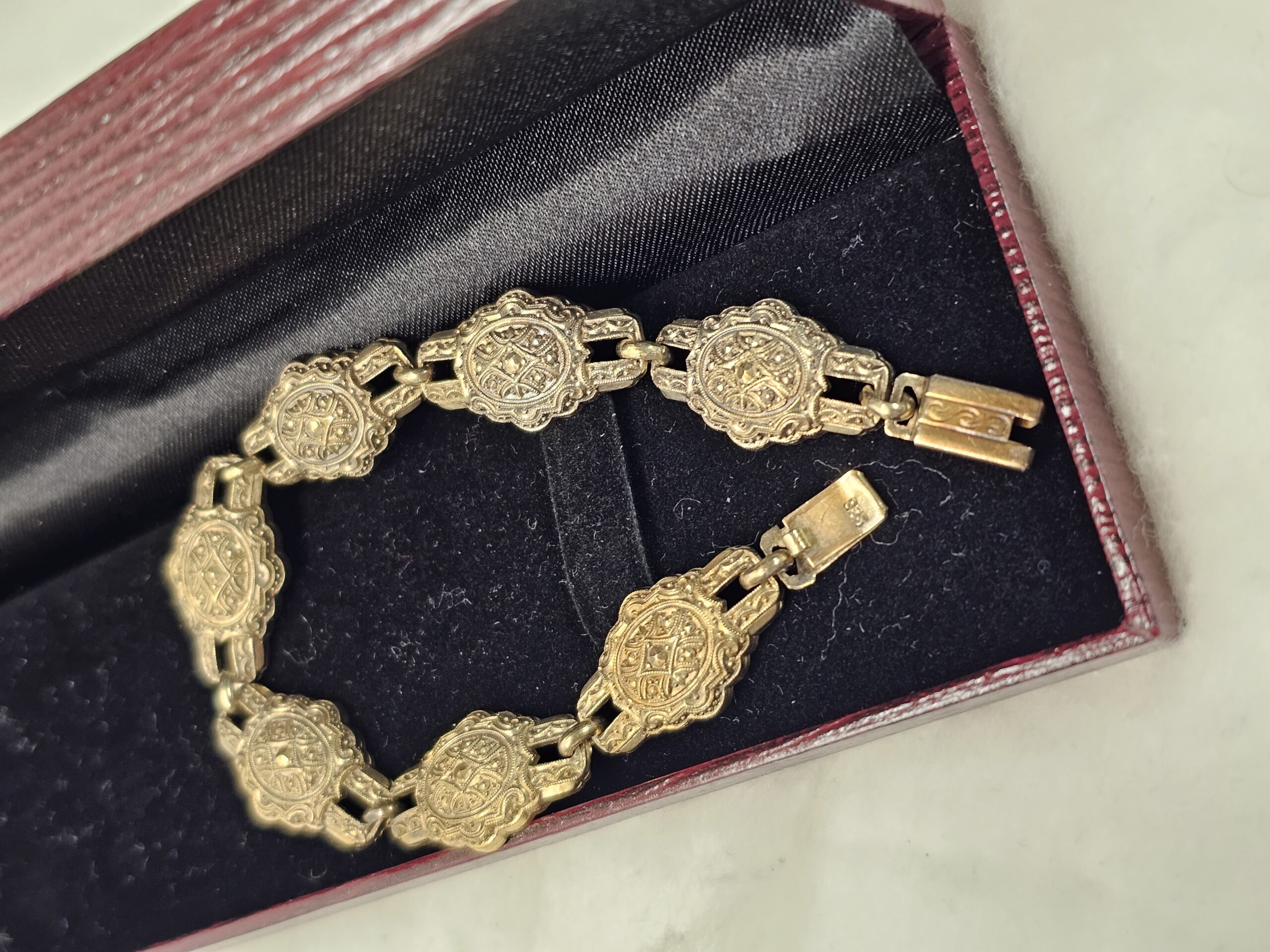 18,5 cm Shabby Vintage Armband Gliederarmband Silber 835 vergoldet Markasiten nostalgisch selten rar SA154 – Bild 4