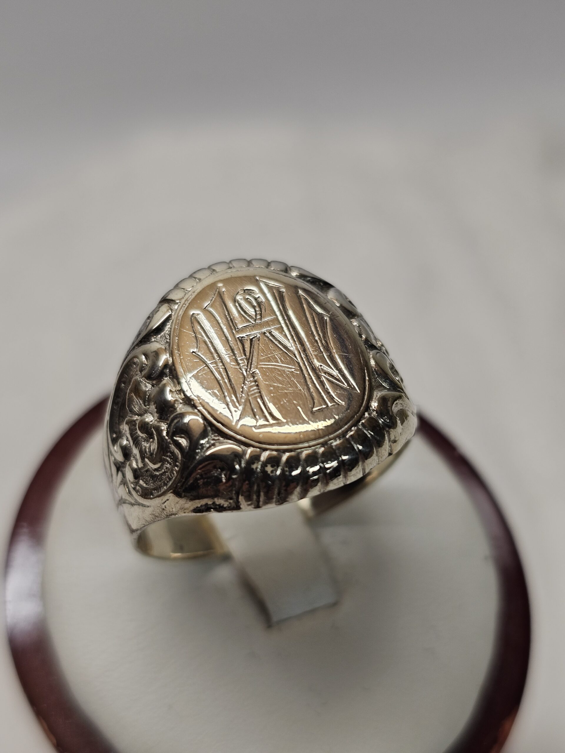 21,2 mm Nostalgischer Shabby Vintage Siegelring Ring Silber 800 Initialen Buchstaben "HM" Design floral elegant SR1368 – Bild 3