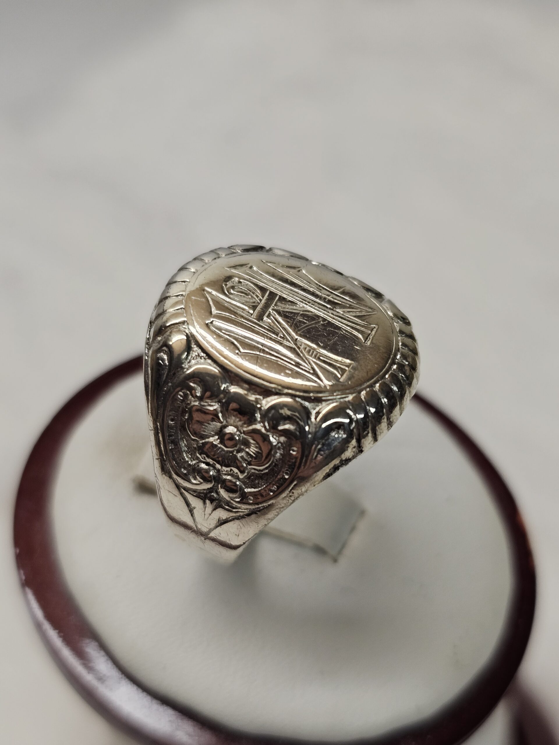 21,2 mm Nostalgischer Shabby Vintage Siegelring Ring Silber 800 Initialen Buchstaben "HM" Design floral elegant SR1368 – Bild 2