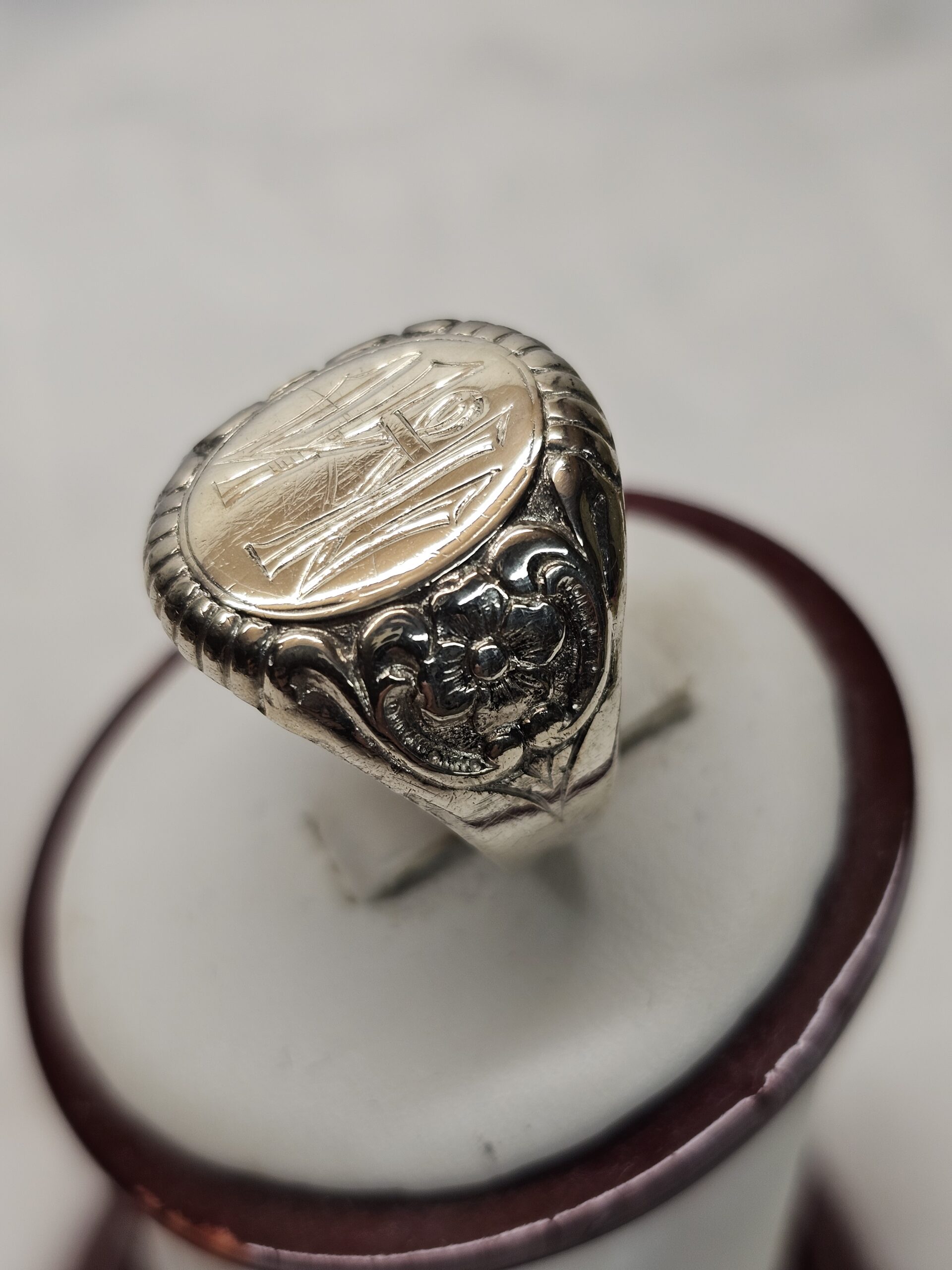 21,2 mm Nostalgischer Shabby Vintage Siegelring Ring Silber 800 Initialen Buchstaben "HM" Design floral elegant SR1368