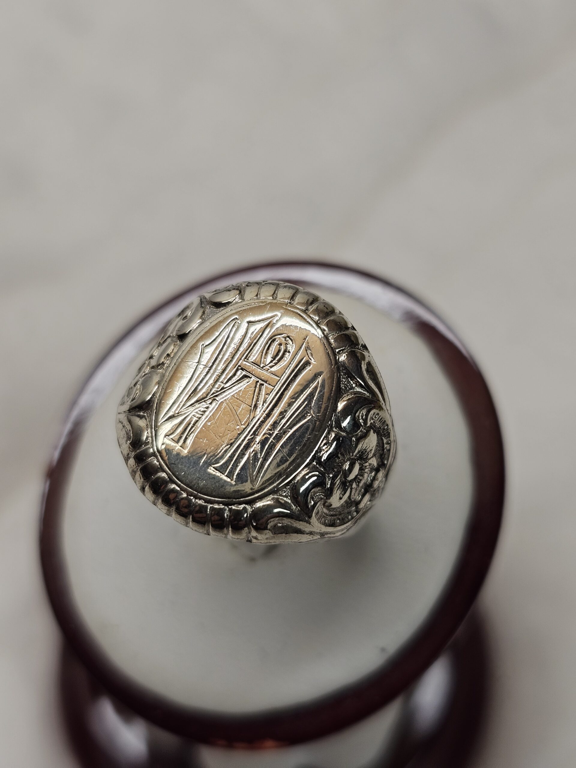 21,2 mm Nostalgischer Shabby Vintage Siegelring Ring Silber 800 Initialen Buchstaben "HM" Design floral elegant SR1368 – Bild 4