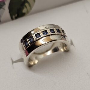 18 mm Breiter Ring 925 Silber Kristalle blau hellblau Vintage elegant SR1373