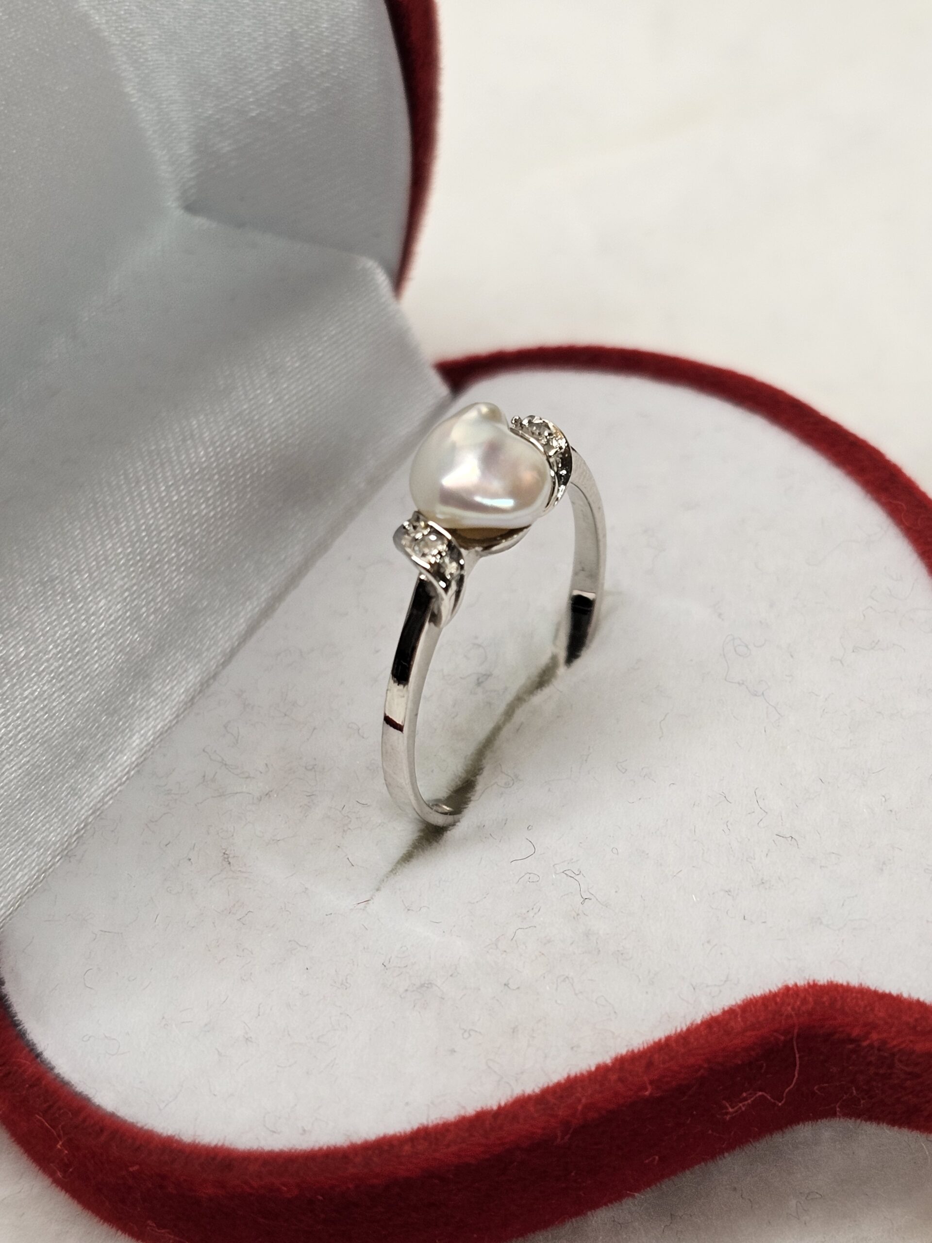 17,7 mm Goldring Ring Gold Weißgold 585 Keshi Perle & kleine Diamantsteinchen Vintage Unikat edel GR219 – Bild 4