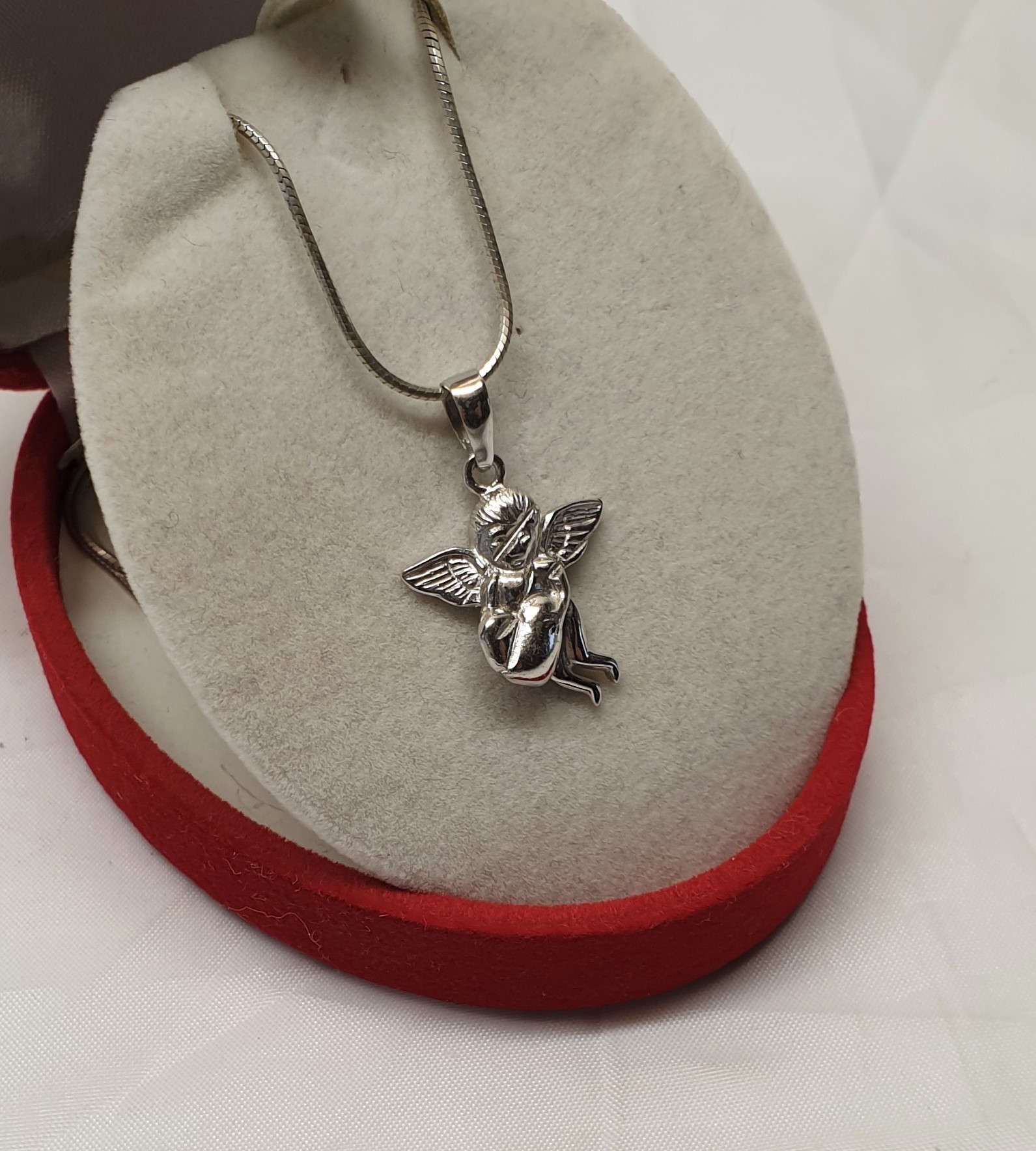 Anhänger Silberanhänger Engelchen Engel Amor mit Herz Silber 925 Vintage SKA1421 – Bild 2