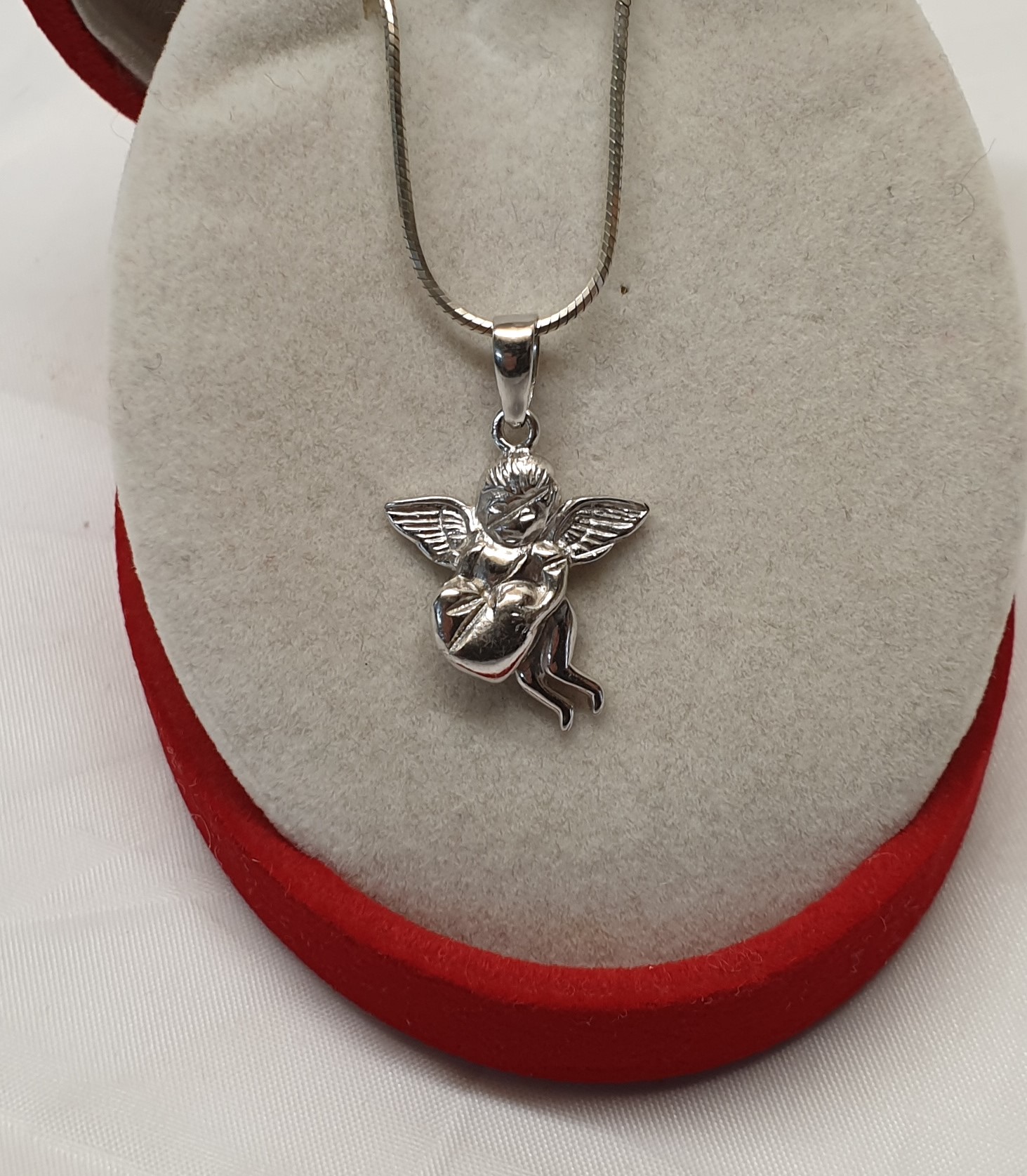 Anhänger Silberanhänger Engelchen Engel Amor mit Herz Silber 925 Vintage SKA1421