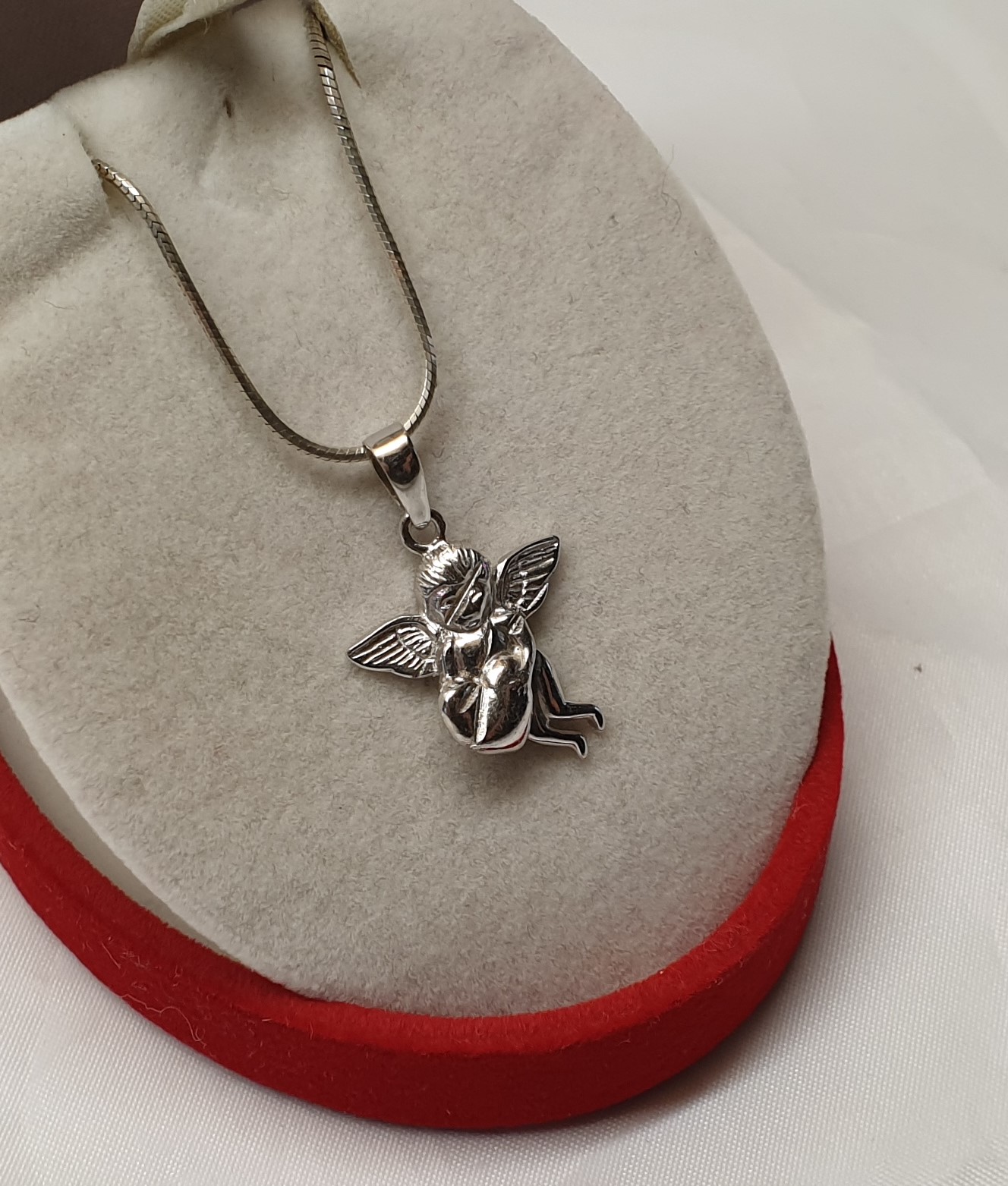 Anhänger Silberanhänger Engelchen Engel Amor mit Herz Silber 925 Vintage SKA1421 – Bild 3