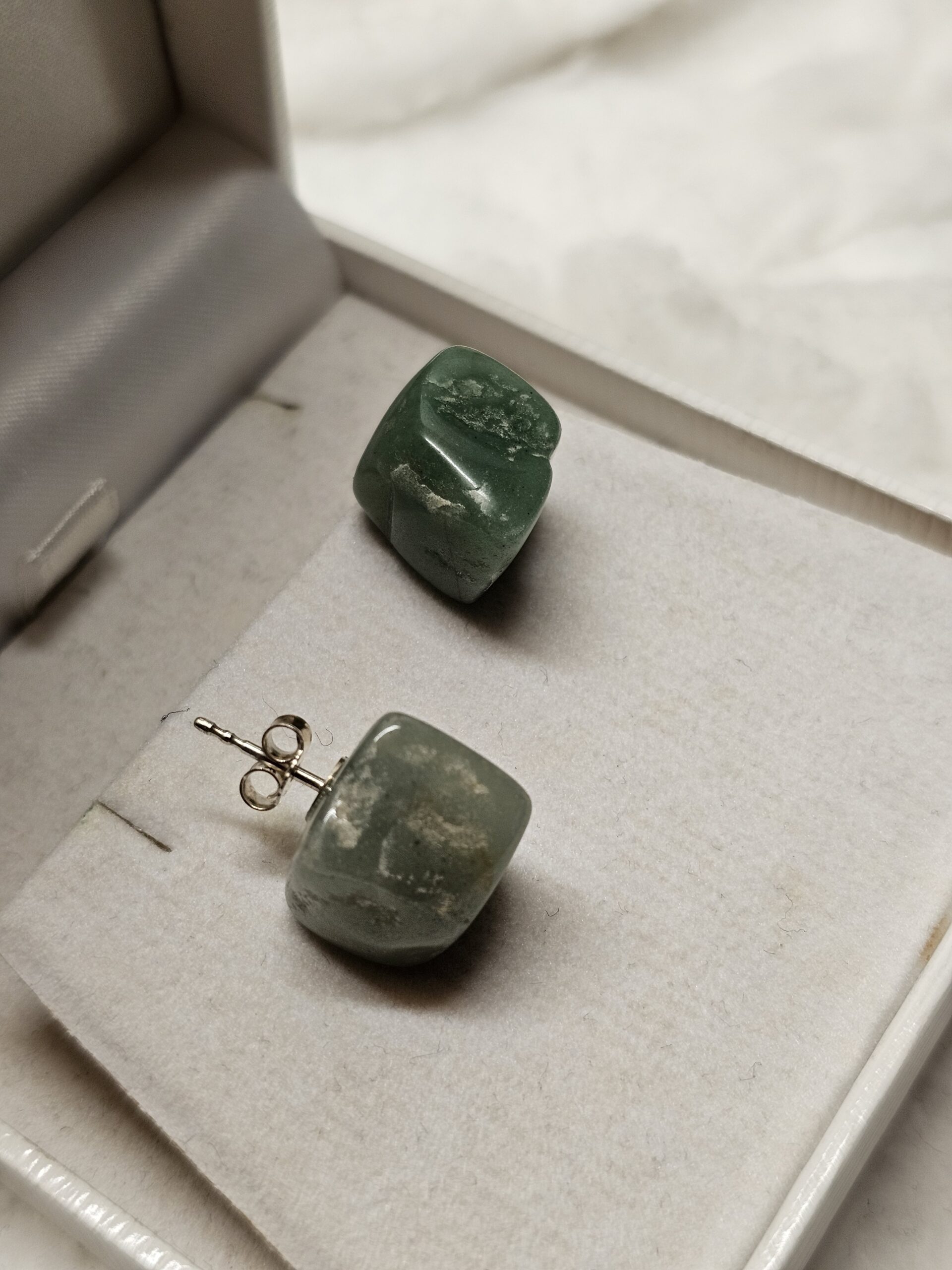 Tolle Ohrringe Ohrstecker Silber 925 Aventurin grün hellgrün Stein Vintage elegant SO444 – Bild 4