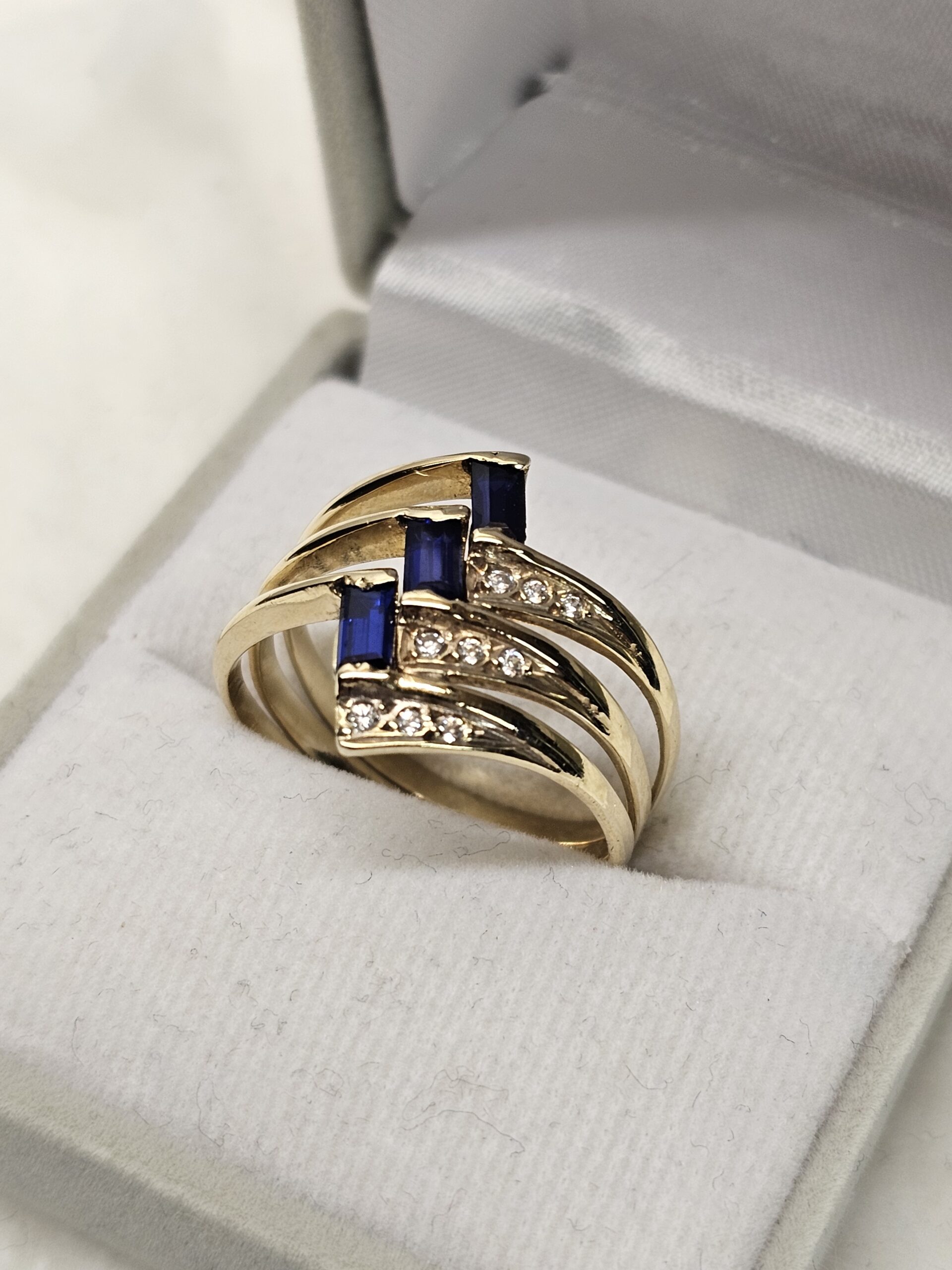 19,8 mm Nostalgischer Ring Gold 585 Saphire & Kristall Steinchen klar Vintage edel GR150 – Bild 4