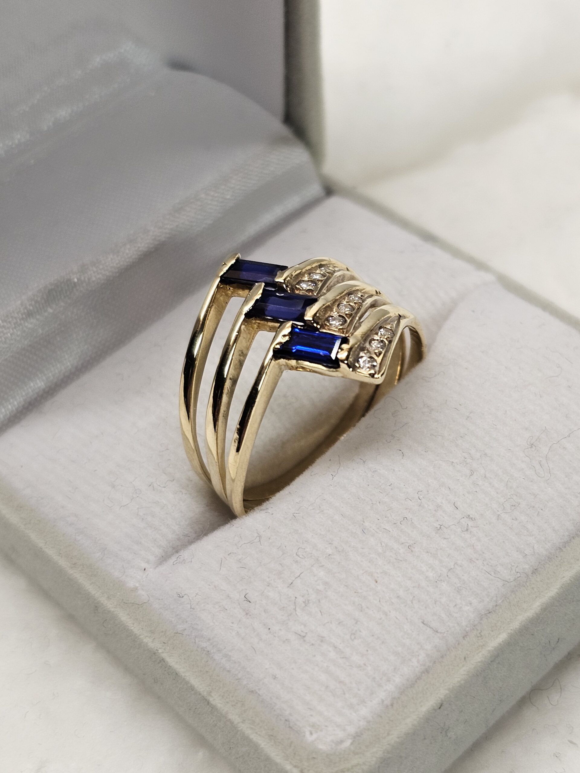 19,8 mm Nostalgischer Ring Gold 585 Saphire & Kristall Steinchen klar Vintage edel GR150 – Bild 5