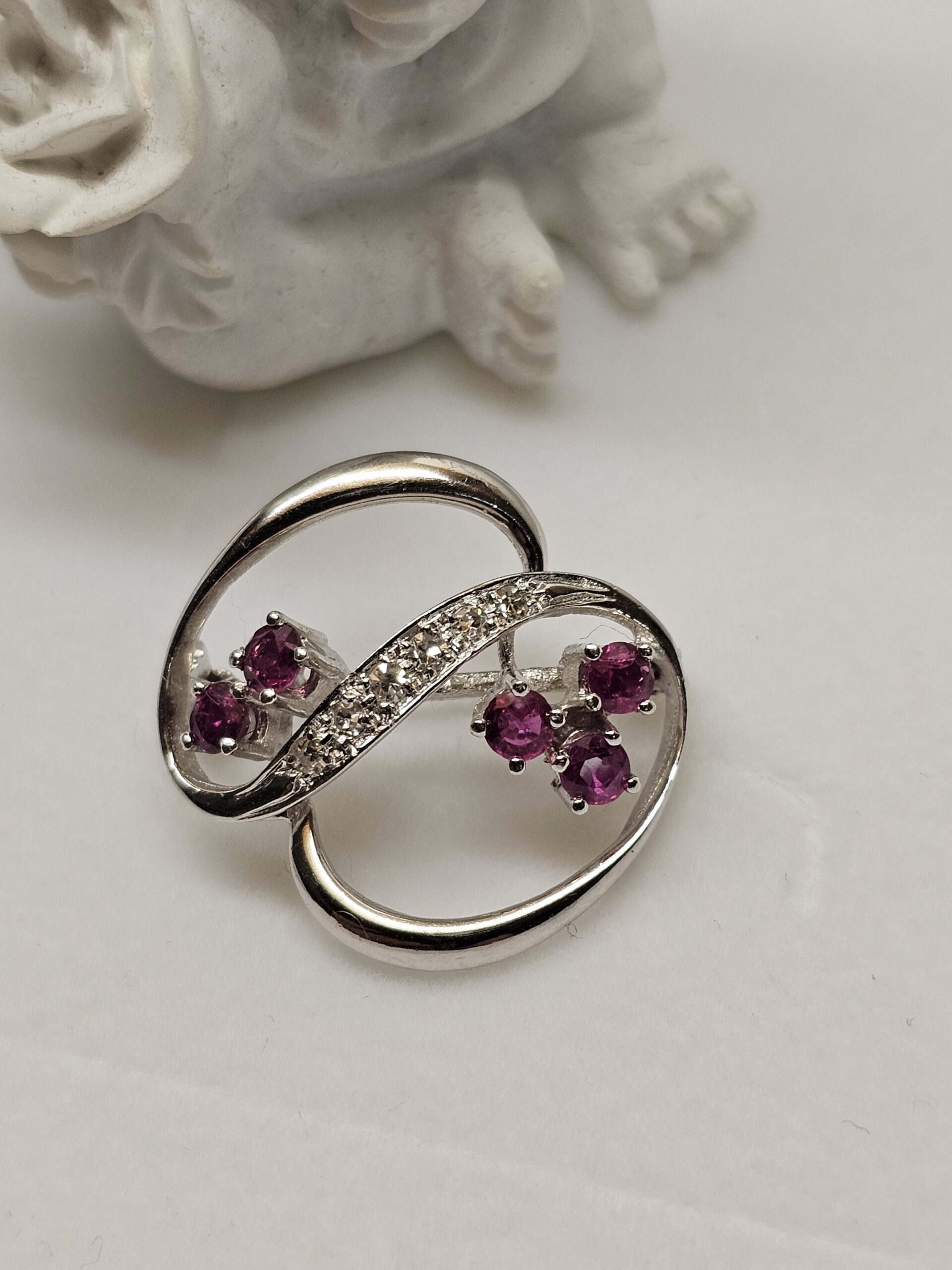 Brosche Anstecknadel Goldbrosche Gold Weißgold Rubine & Diamantsteinchen Vintage elegant kunstvolle Gestaltung GB110 – Bild 4