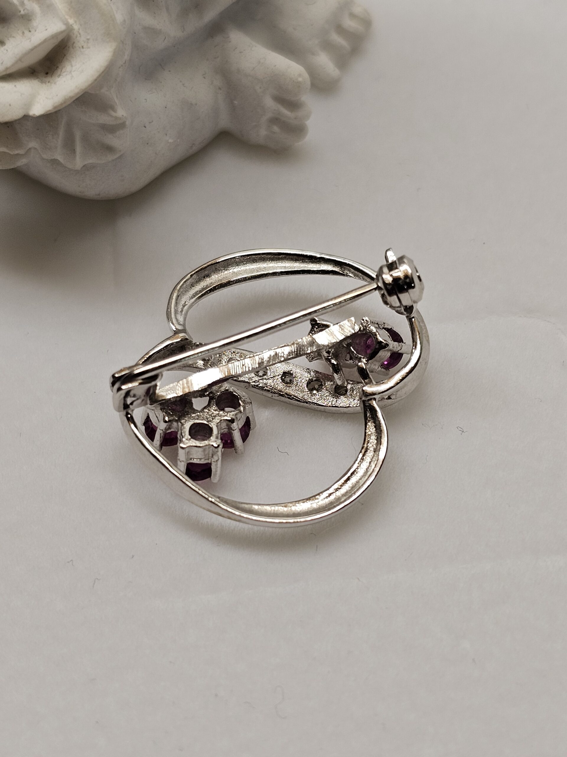 Brosche Anstecknadel Goldbrosche Gold Weißgold Rubine & Diamantsteinchen Vintage elegant kunstvolle Gestaltung GB110 – Bild 2