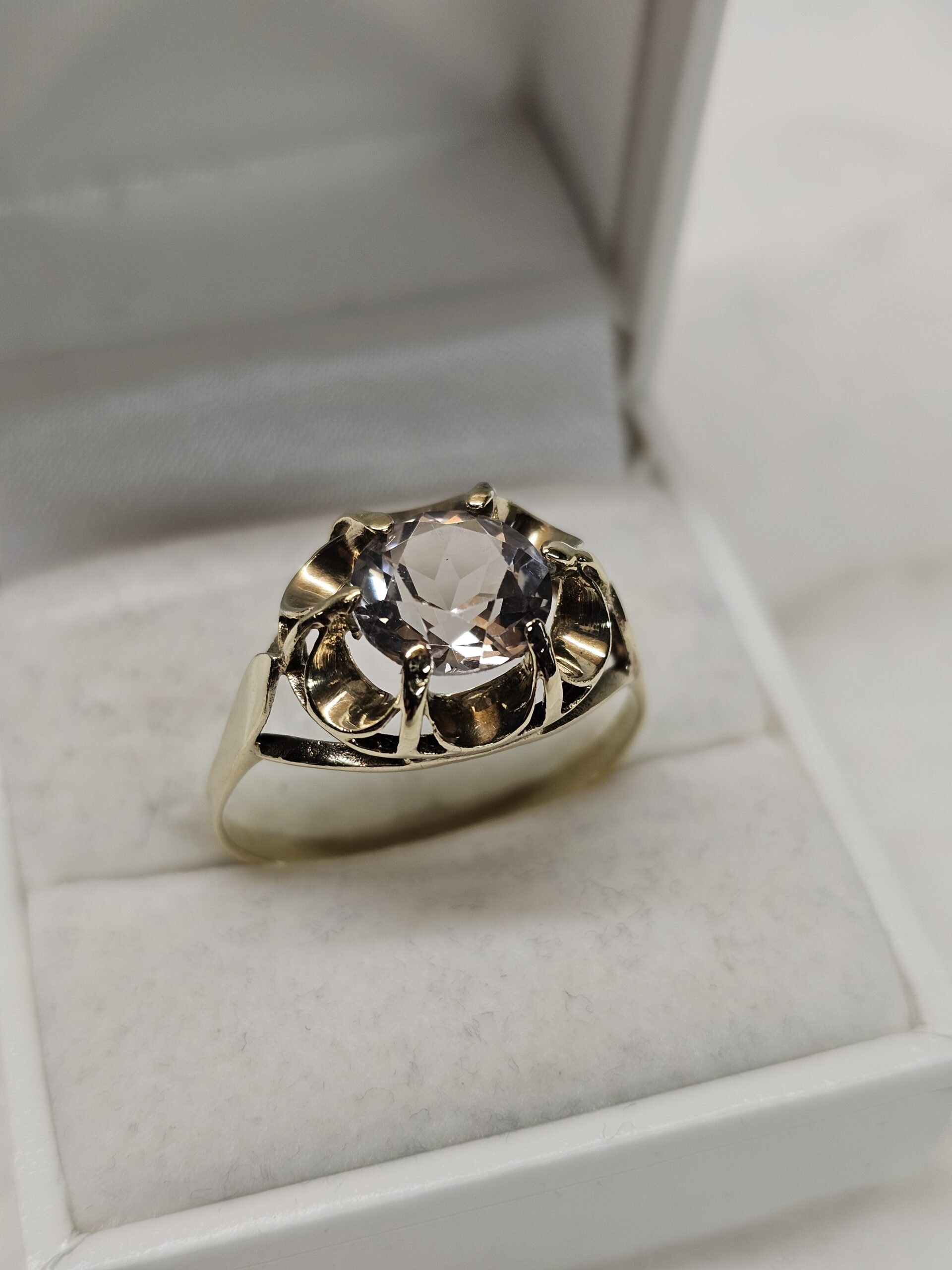 21,9 mm Art Deco edler Goldring Gold 333 Kristall klar Shabby Vintage selten rar GR229