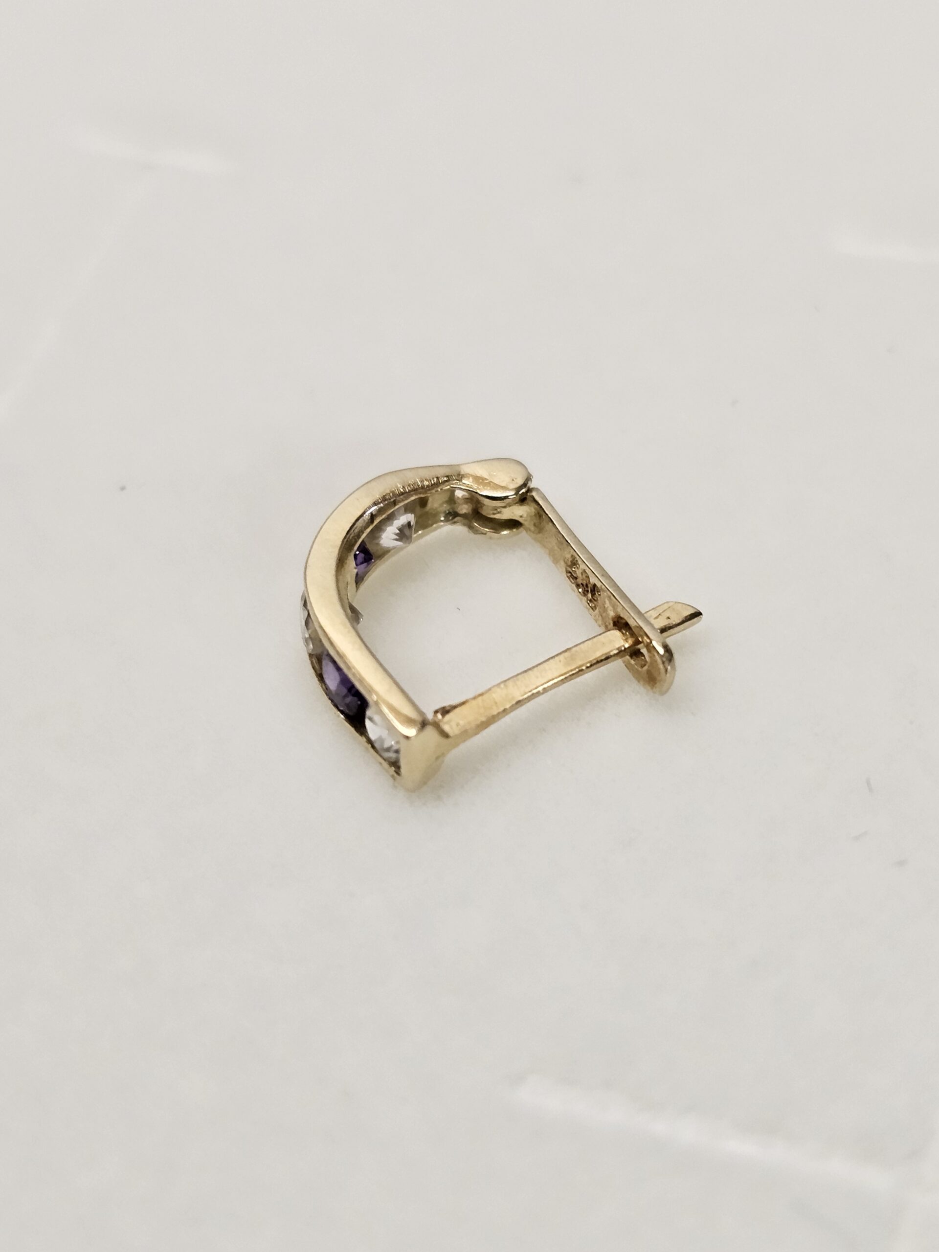 1 Stck. Ohrring Creole Klappcreole Einzelohrring Einzelstück klein Gold 585 Kristalle lila & klar Vintage elegant OR112 – Bild 2